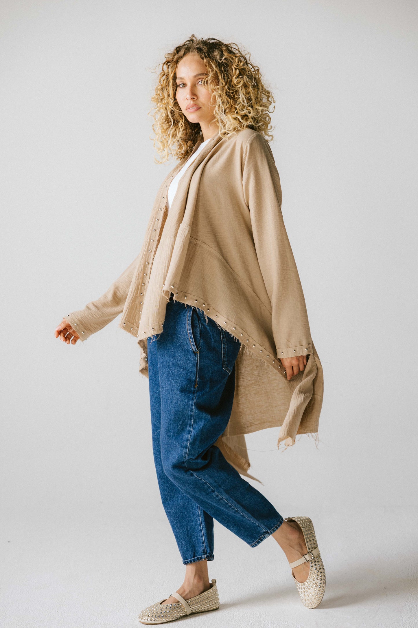 Studded asymmetric cardigan
