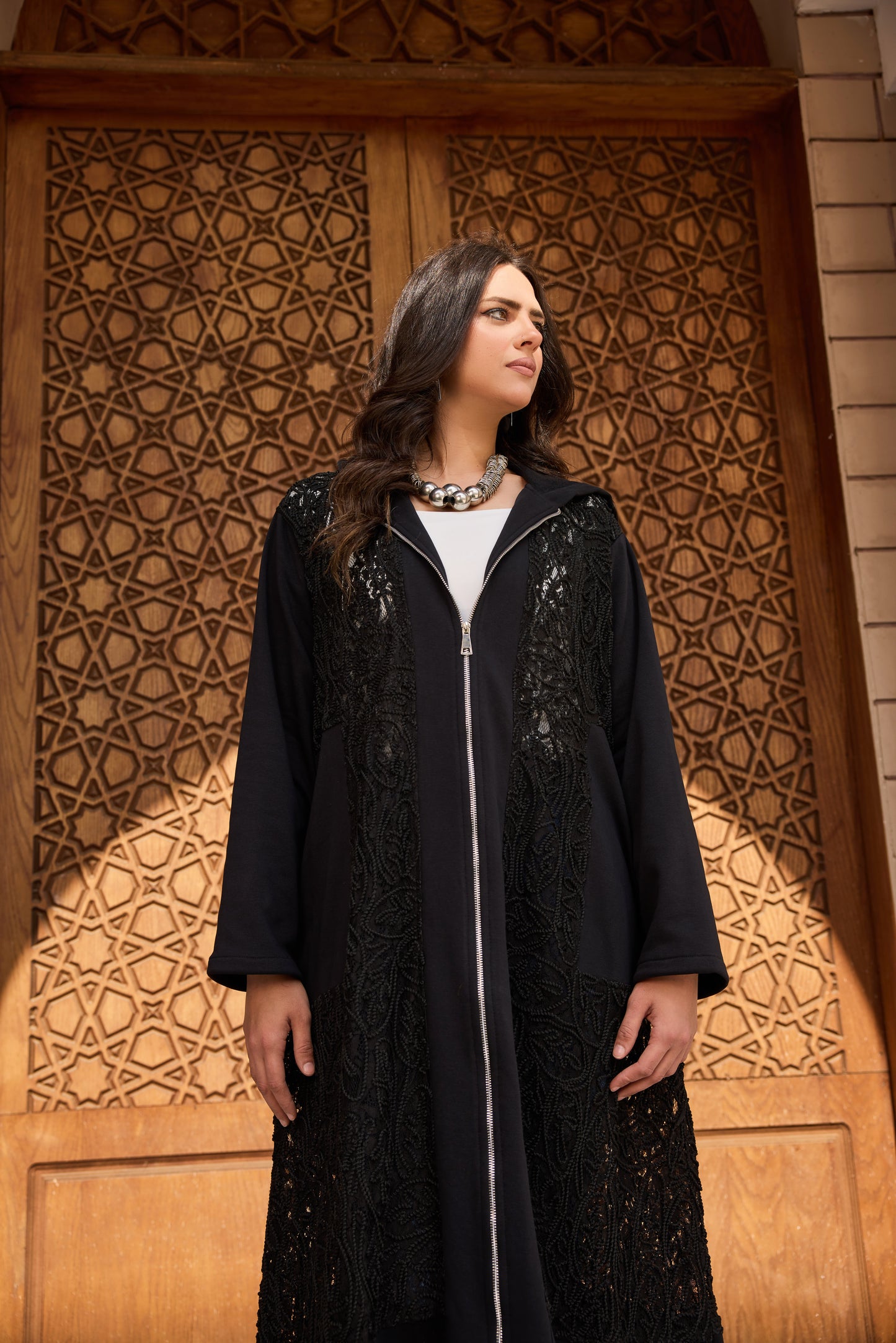 lace zipper abaya