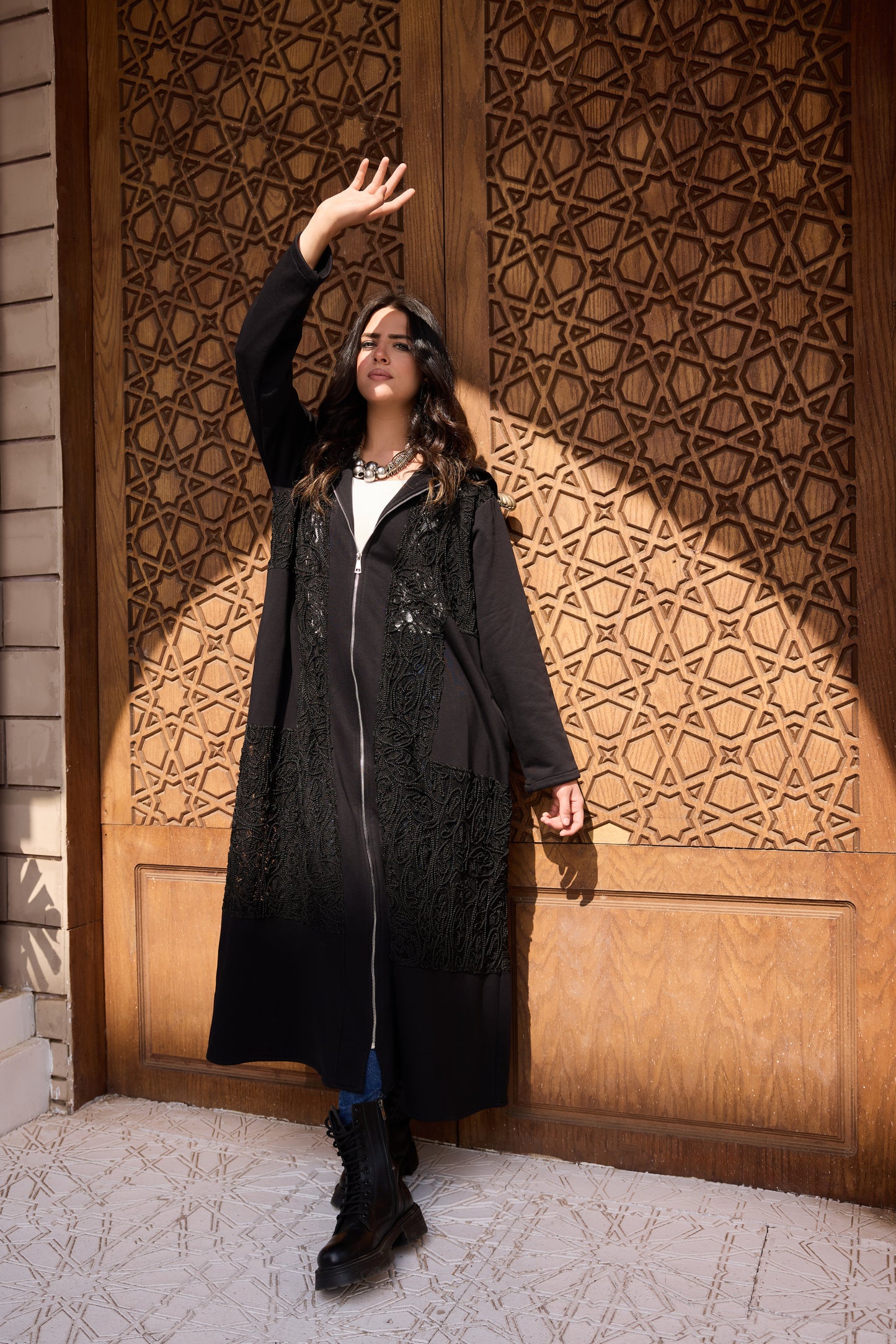 lace zipper abaya