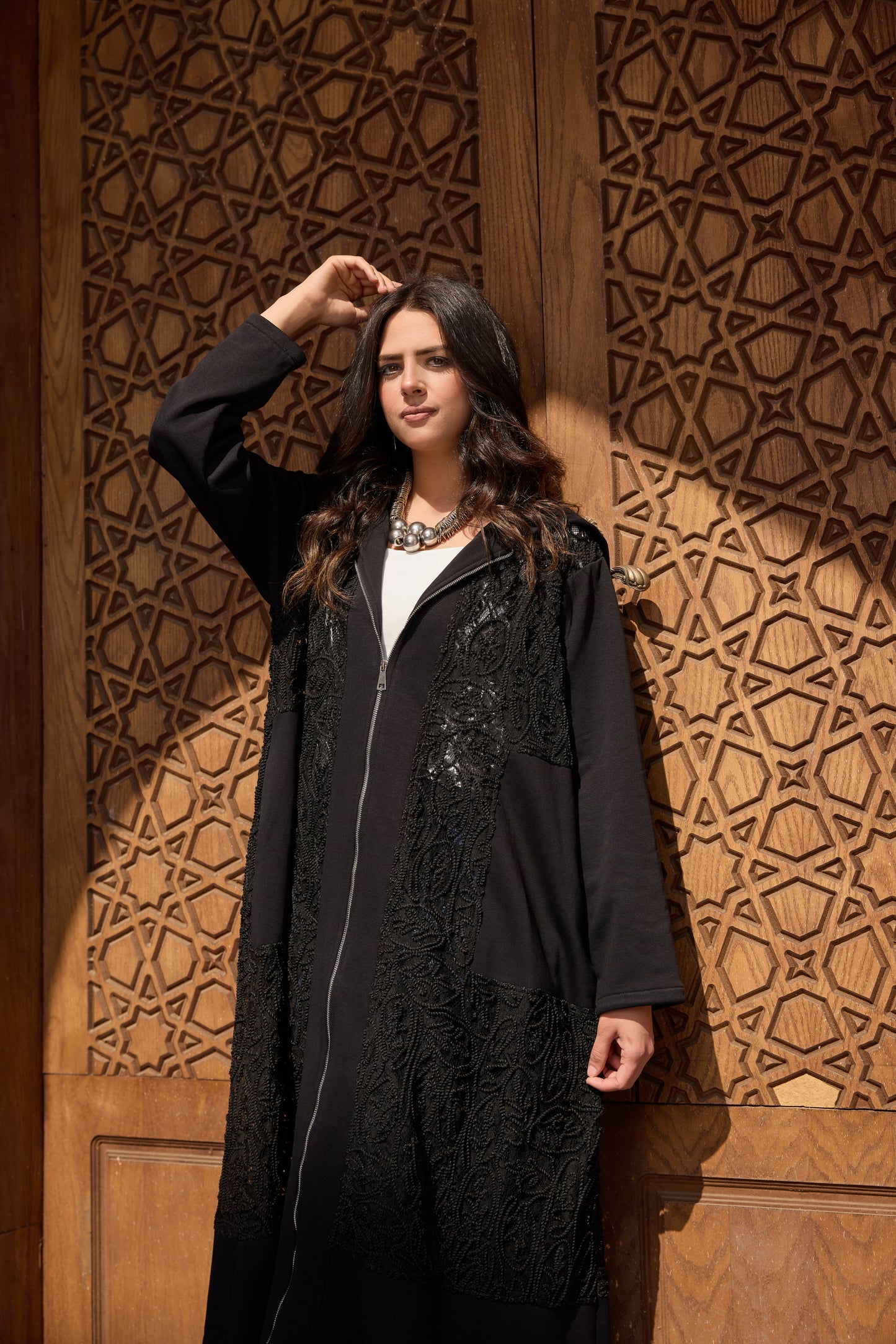 lace zipper abaya