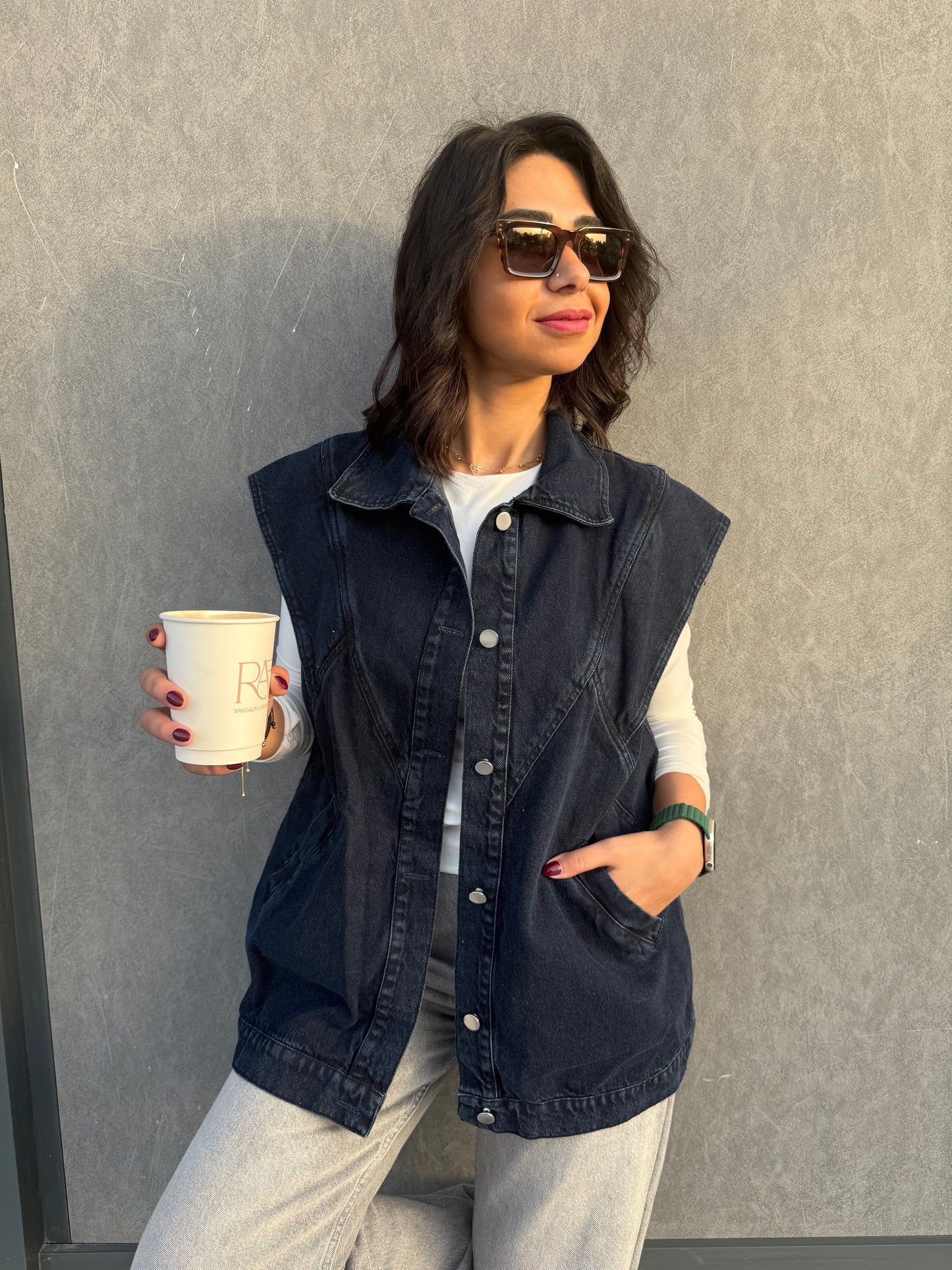 Denim vest - BLUE BLACK