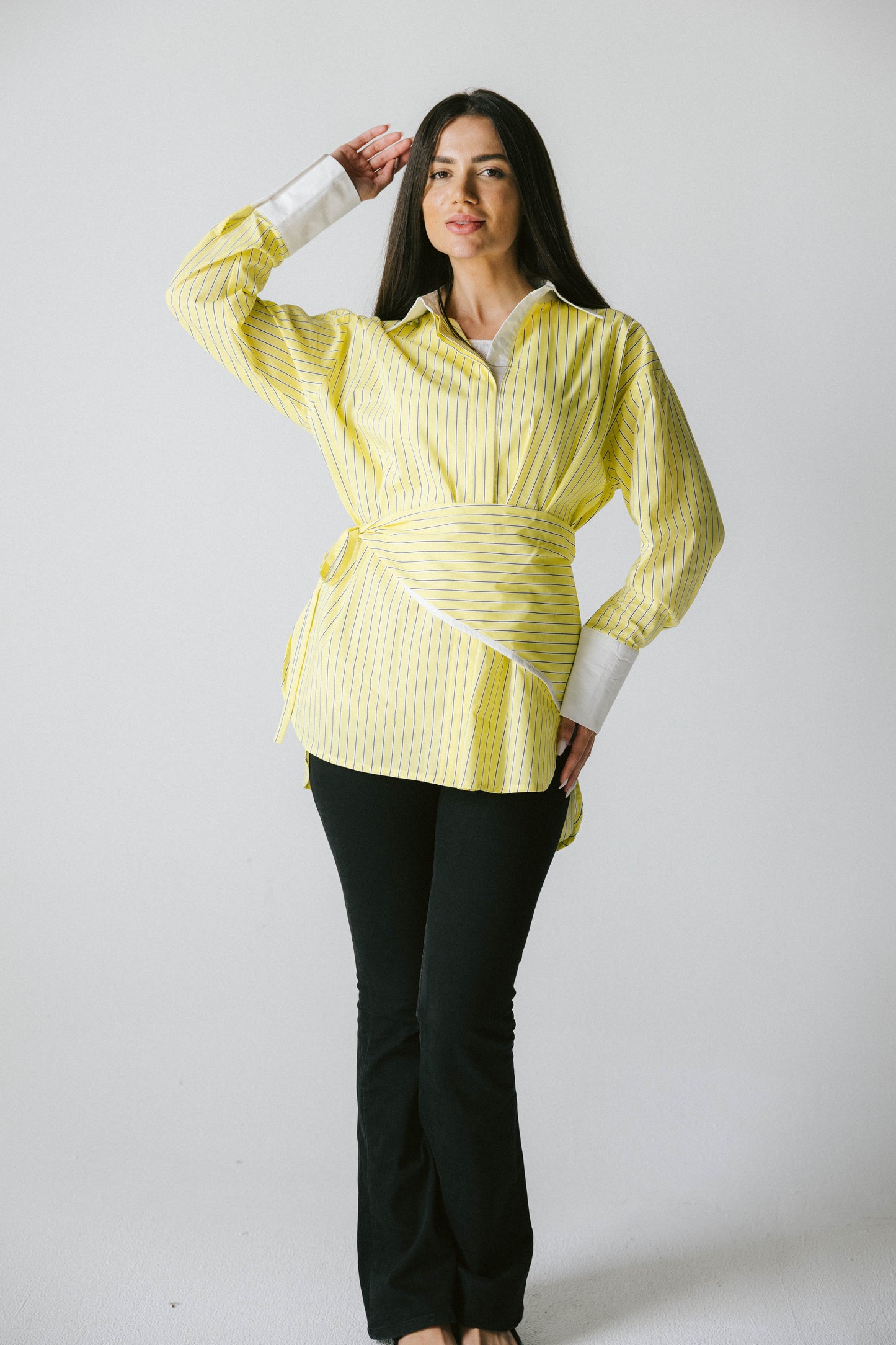 Stripped poplin shirt - yellow