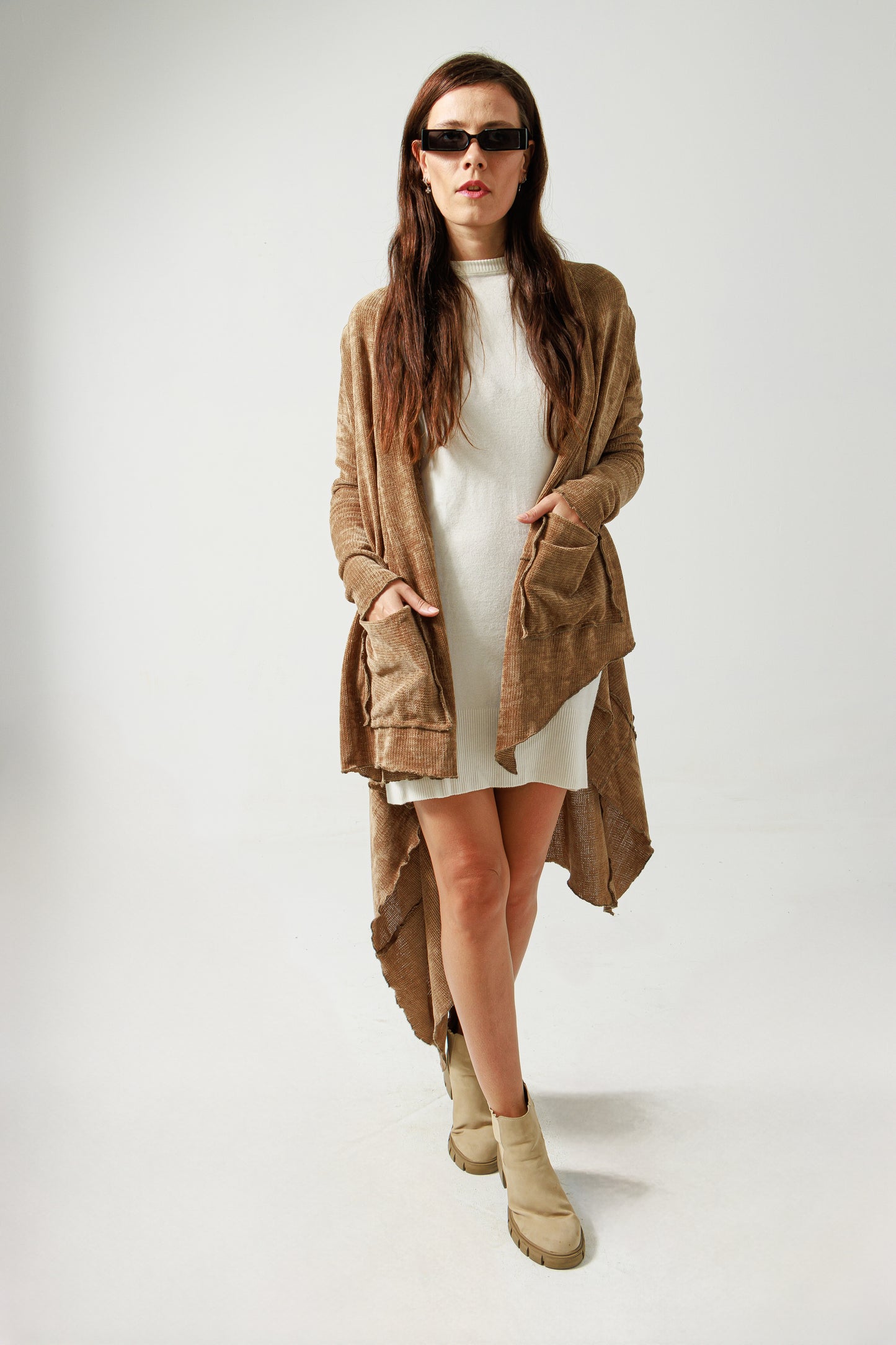 Asymmetric velvet cardigan