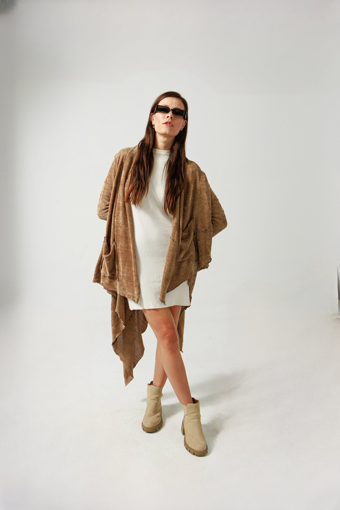 Asymmetric velvet cardigan