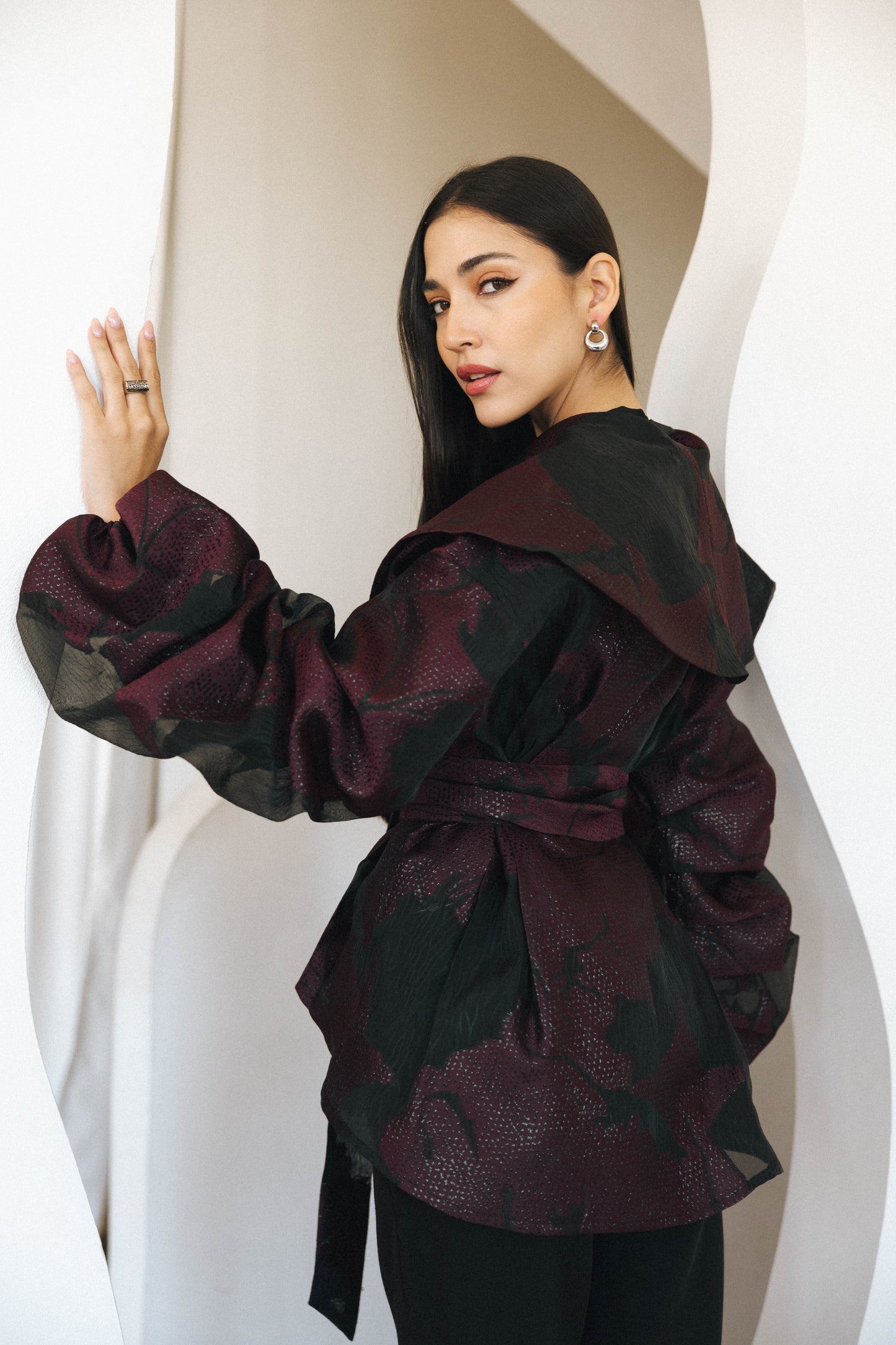 PETAL ORGANZA BLOUSE - BURGUNDY