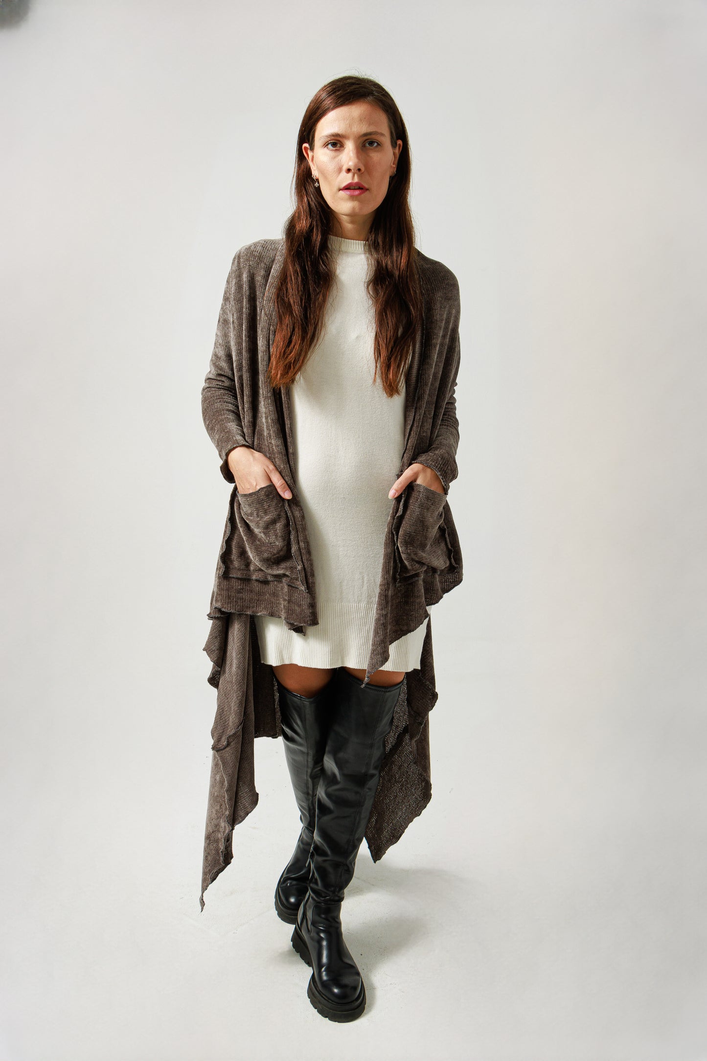 Asymmetric velvet cardigan