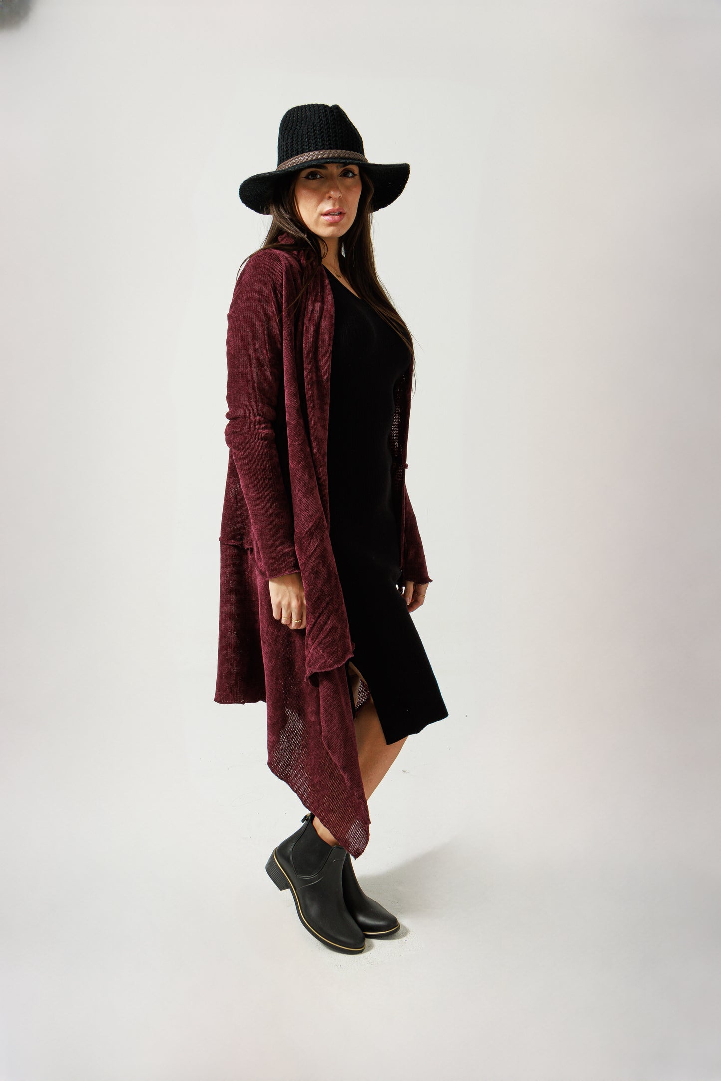 Asymmetric velvet cardigan