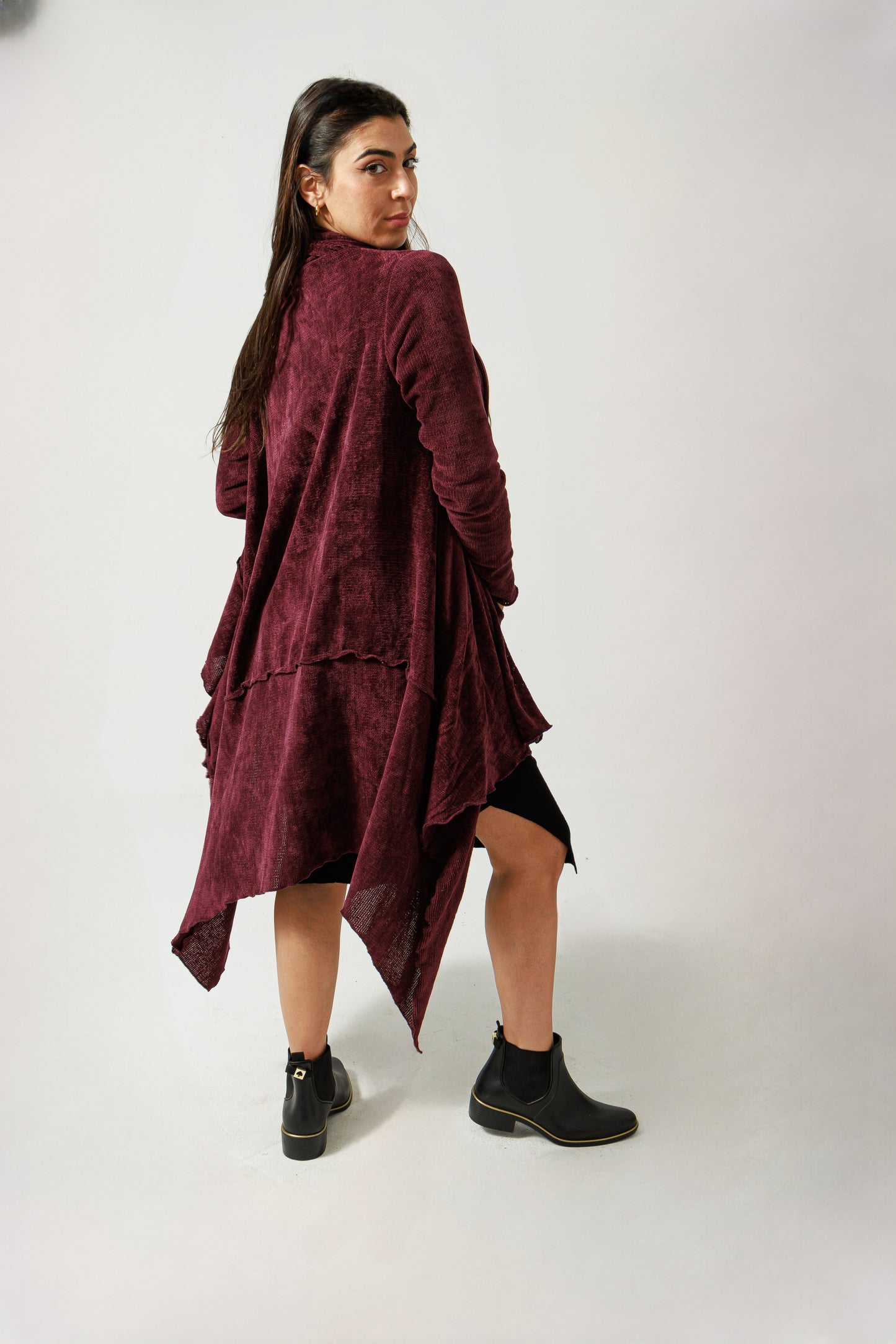 Asymmetric velvet cardigan