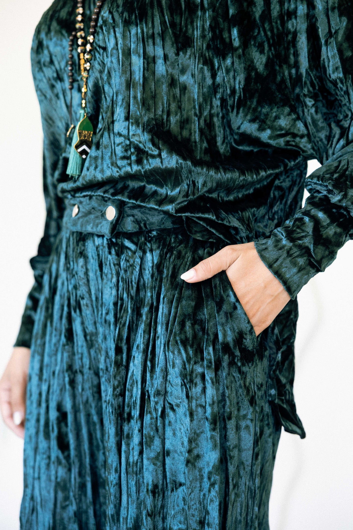 CRINKLED VELVET SET - EMERALD GREEN