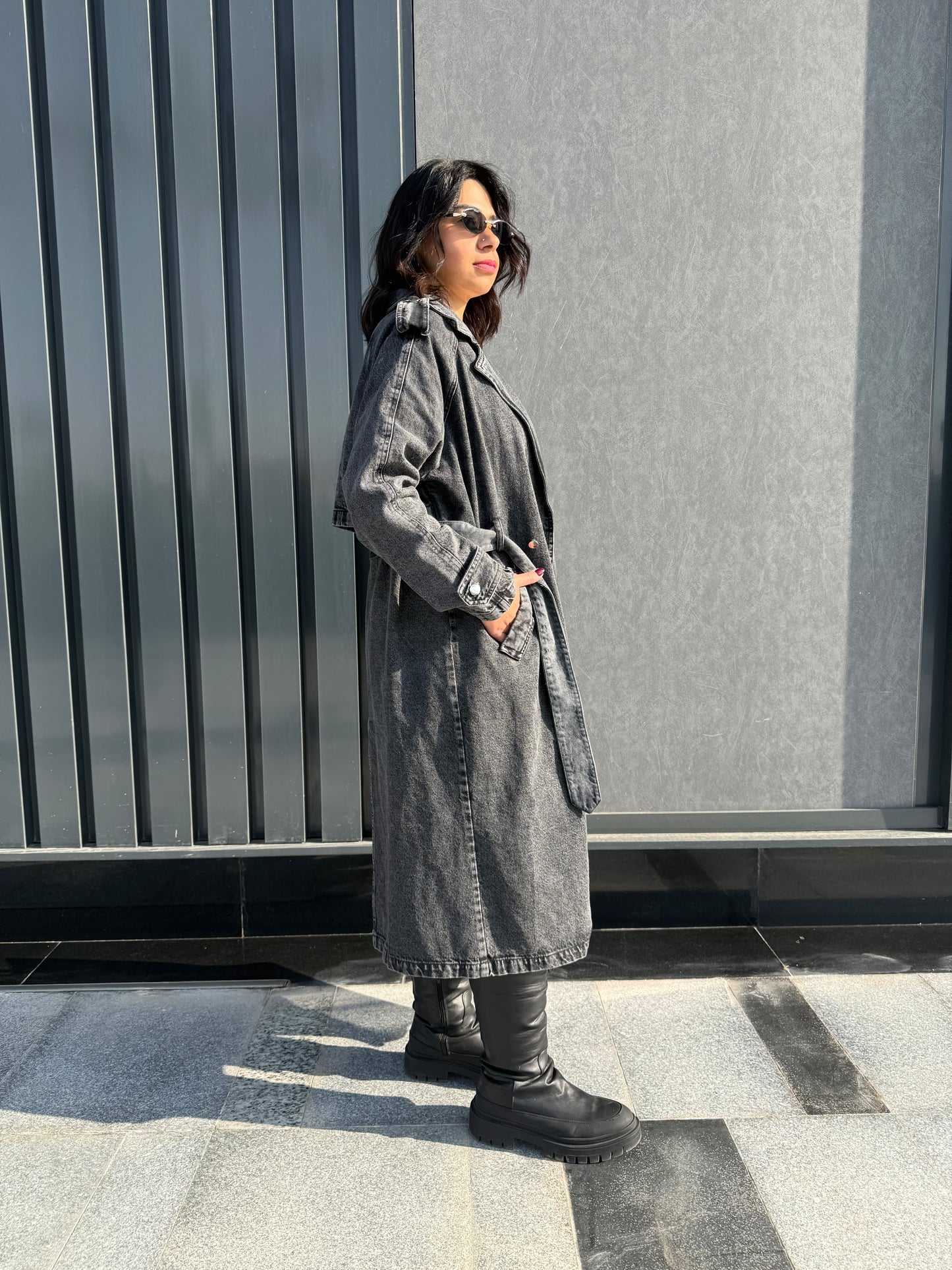 Denim trench coat - BLACK