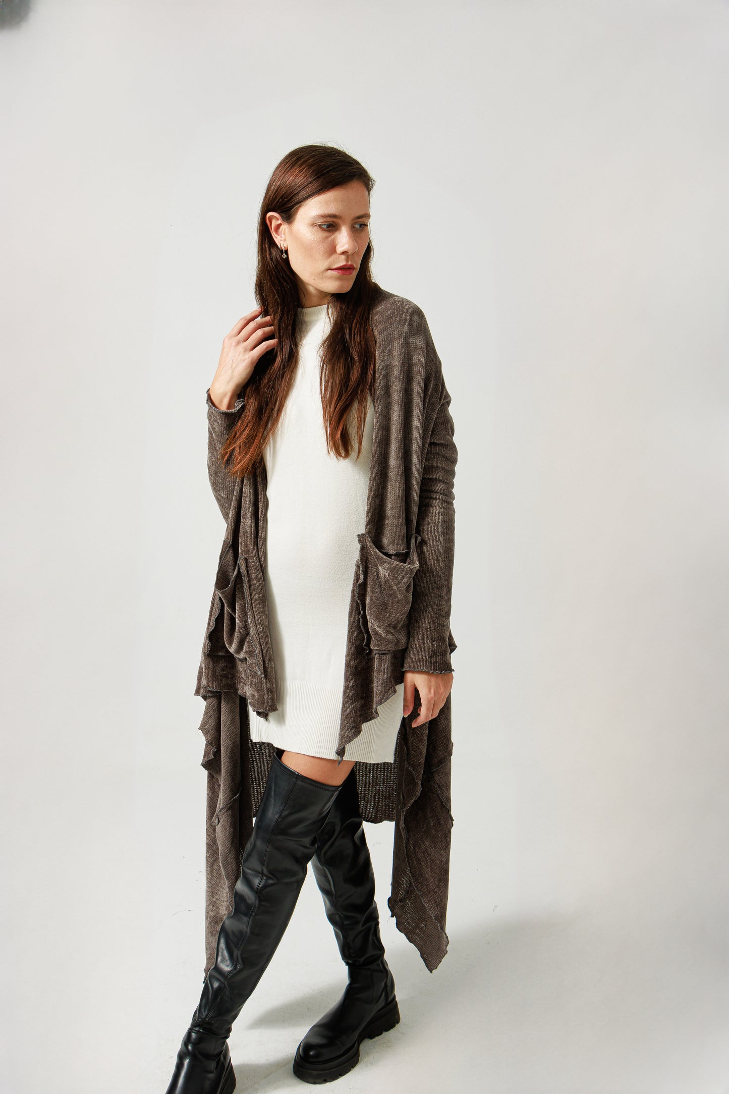 Asymmetric velvet cardigan