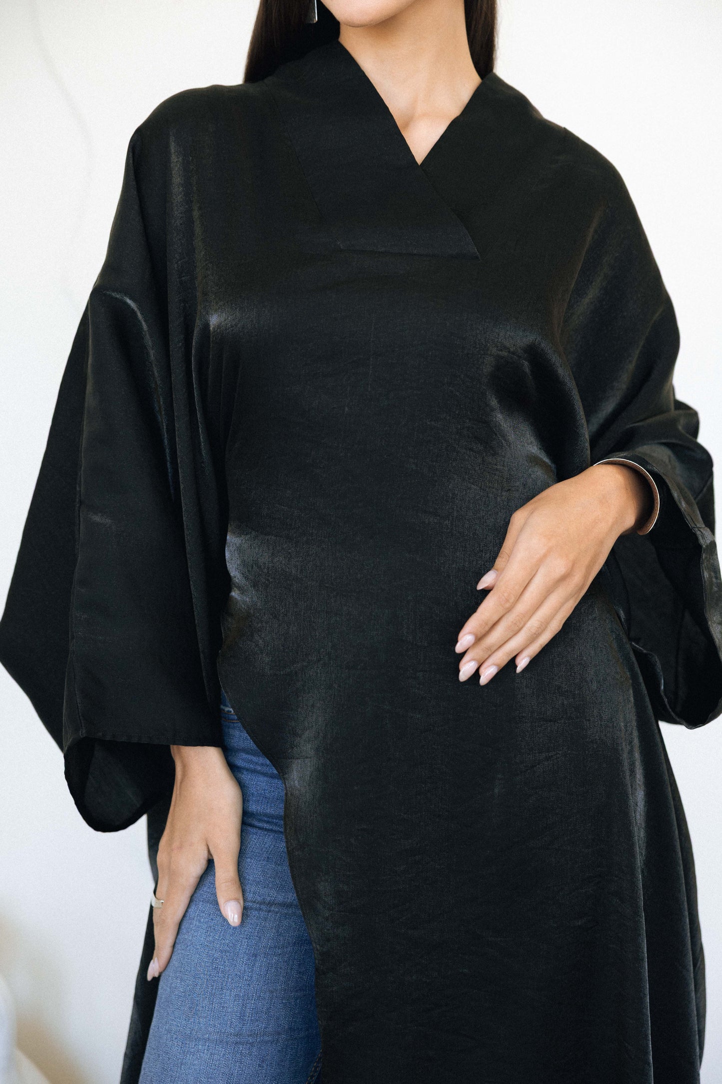 VELOUR FLOW KAFTAN - BLACK