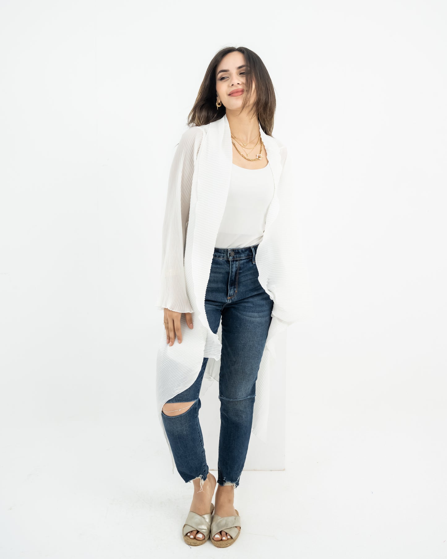 Plissé ruffle cardigan