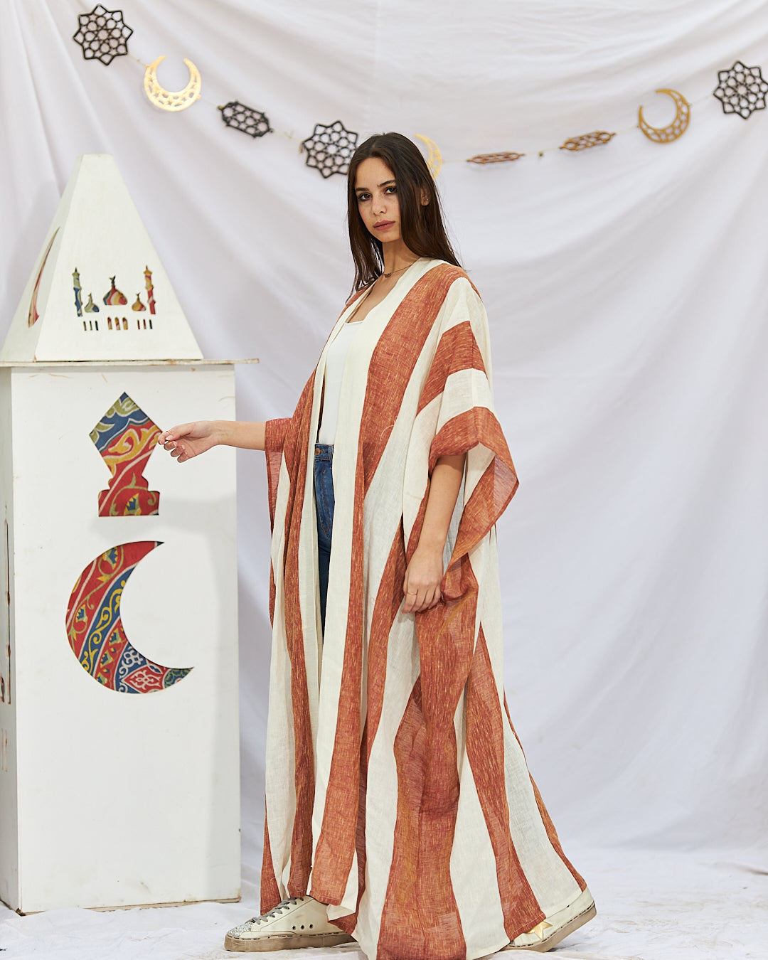Linen striped abaya