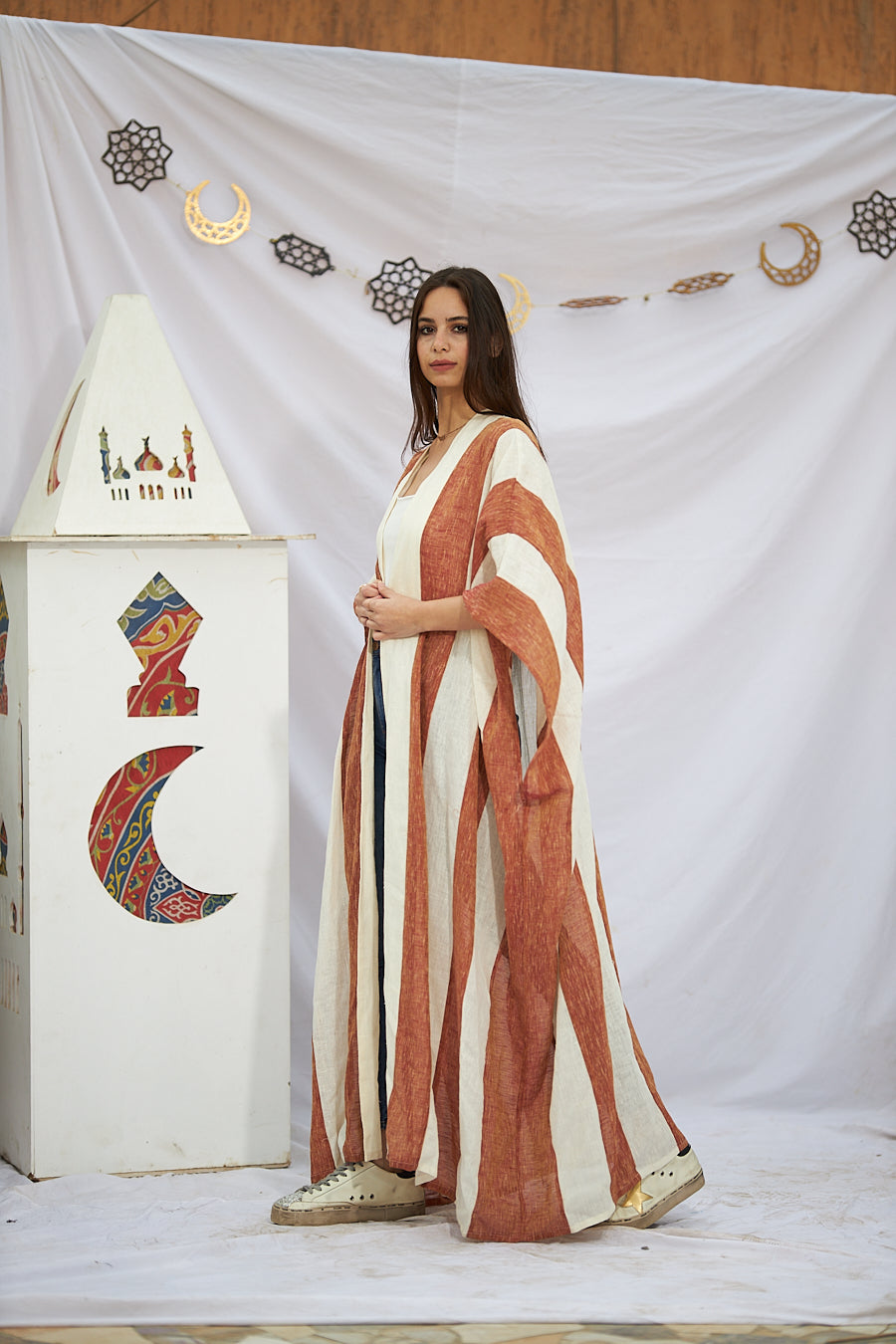 Linen striped abaya