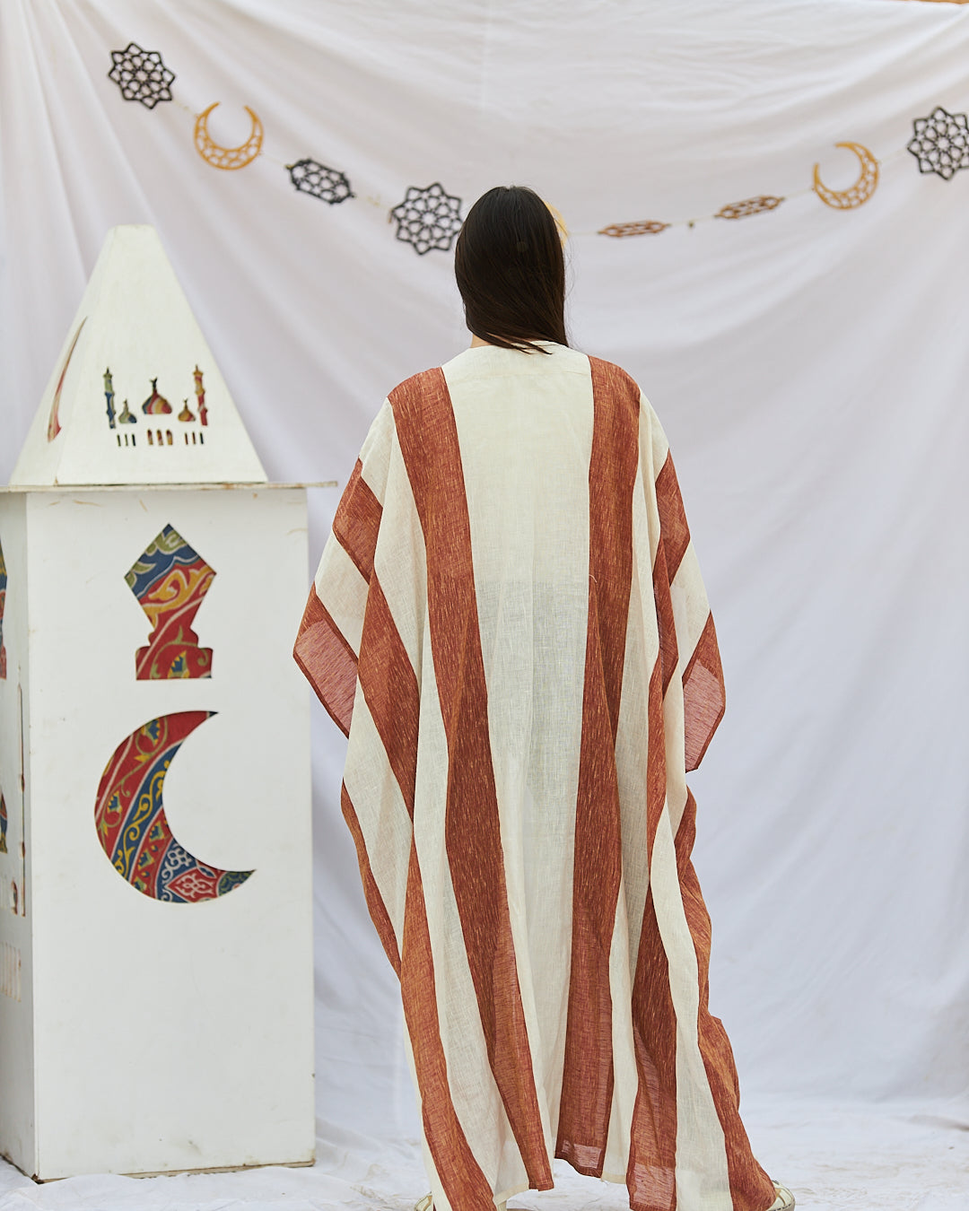 Linen striped abaya