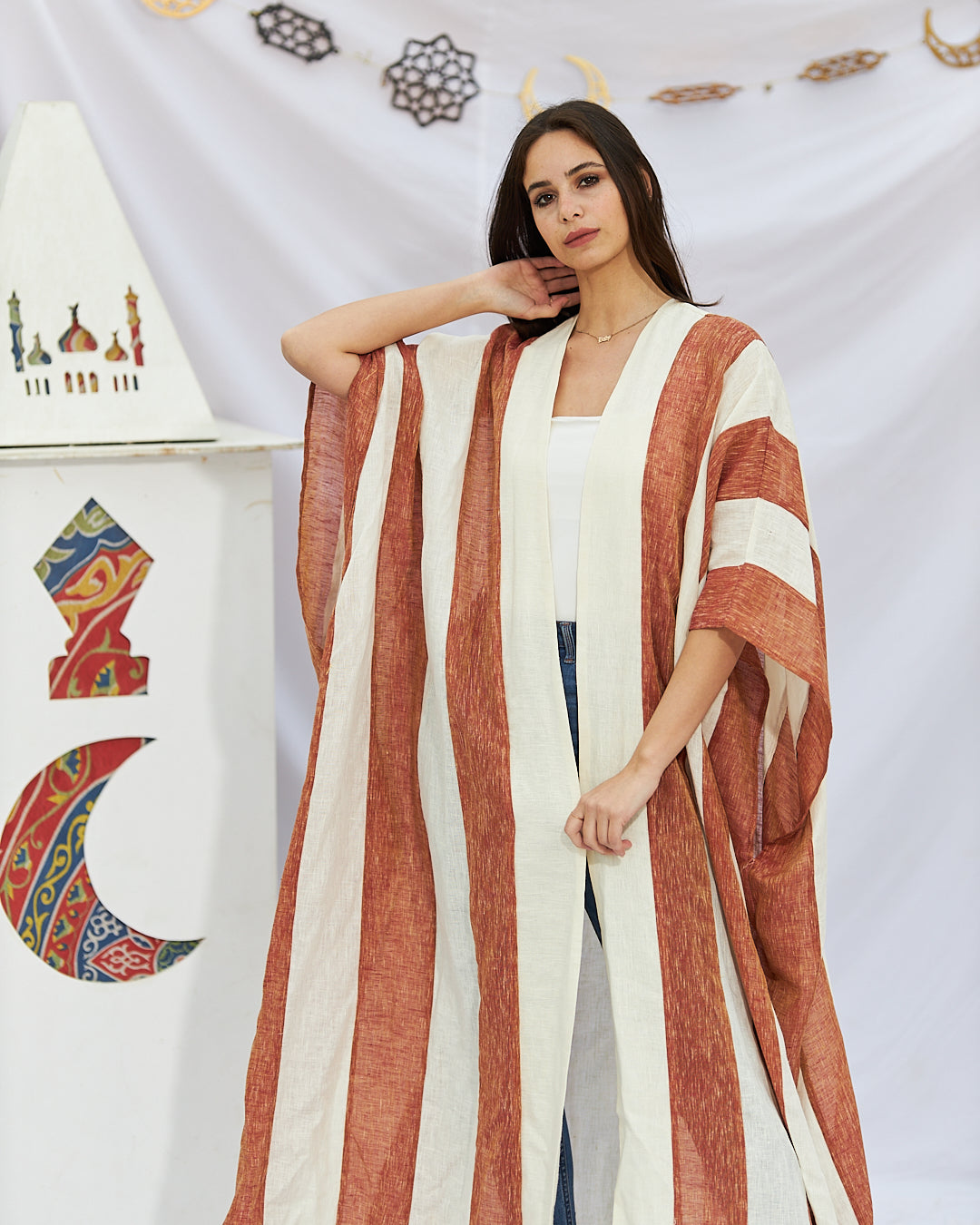 Linen striped abaya