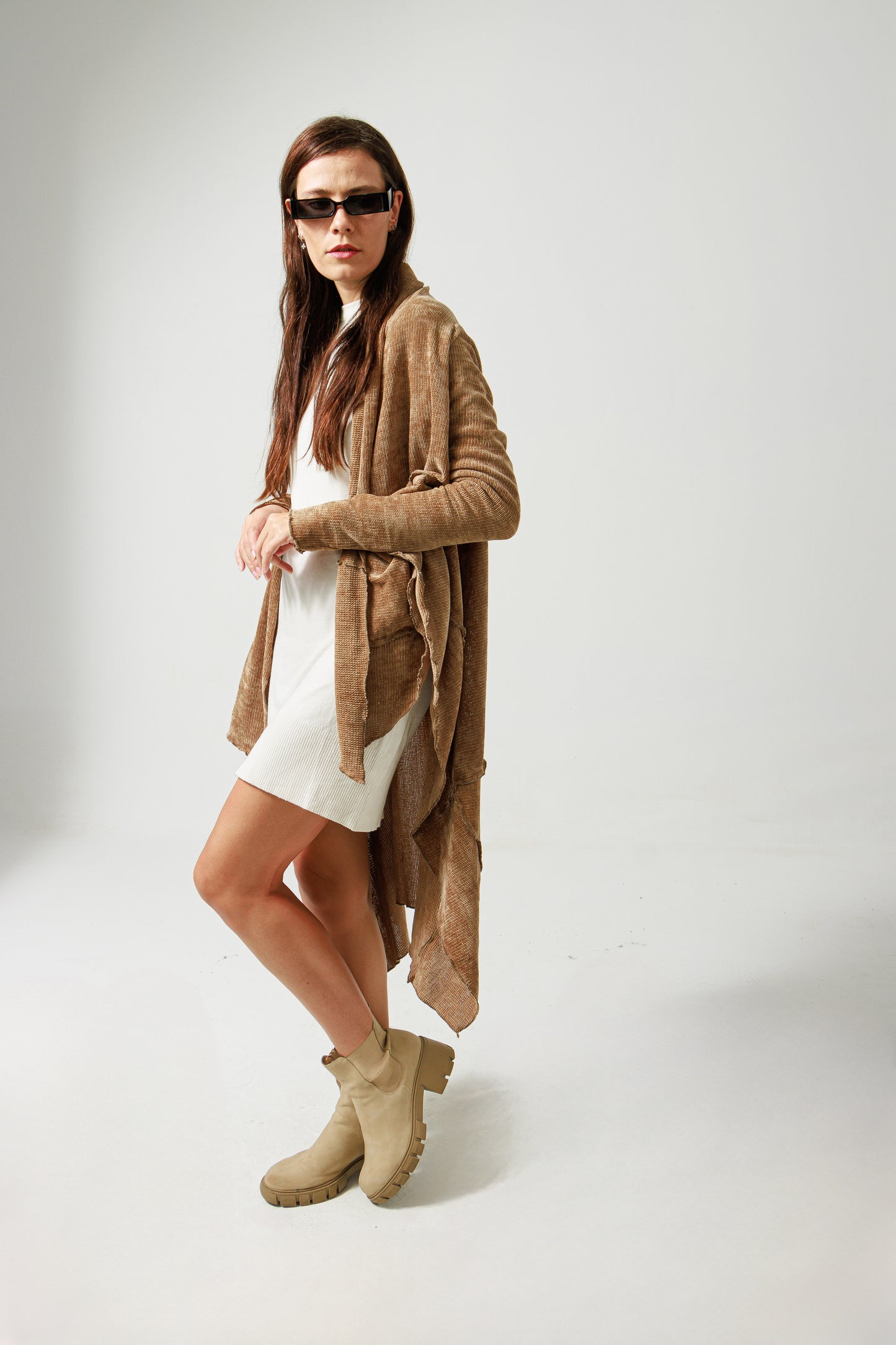 Asymmetric velvet cardigan