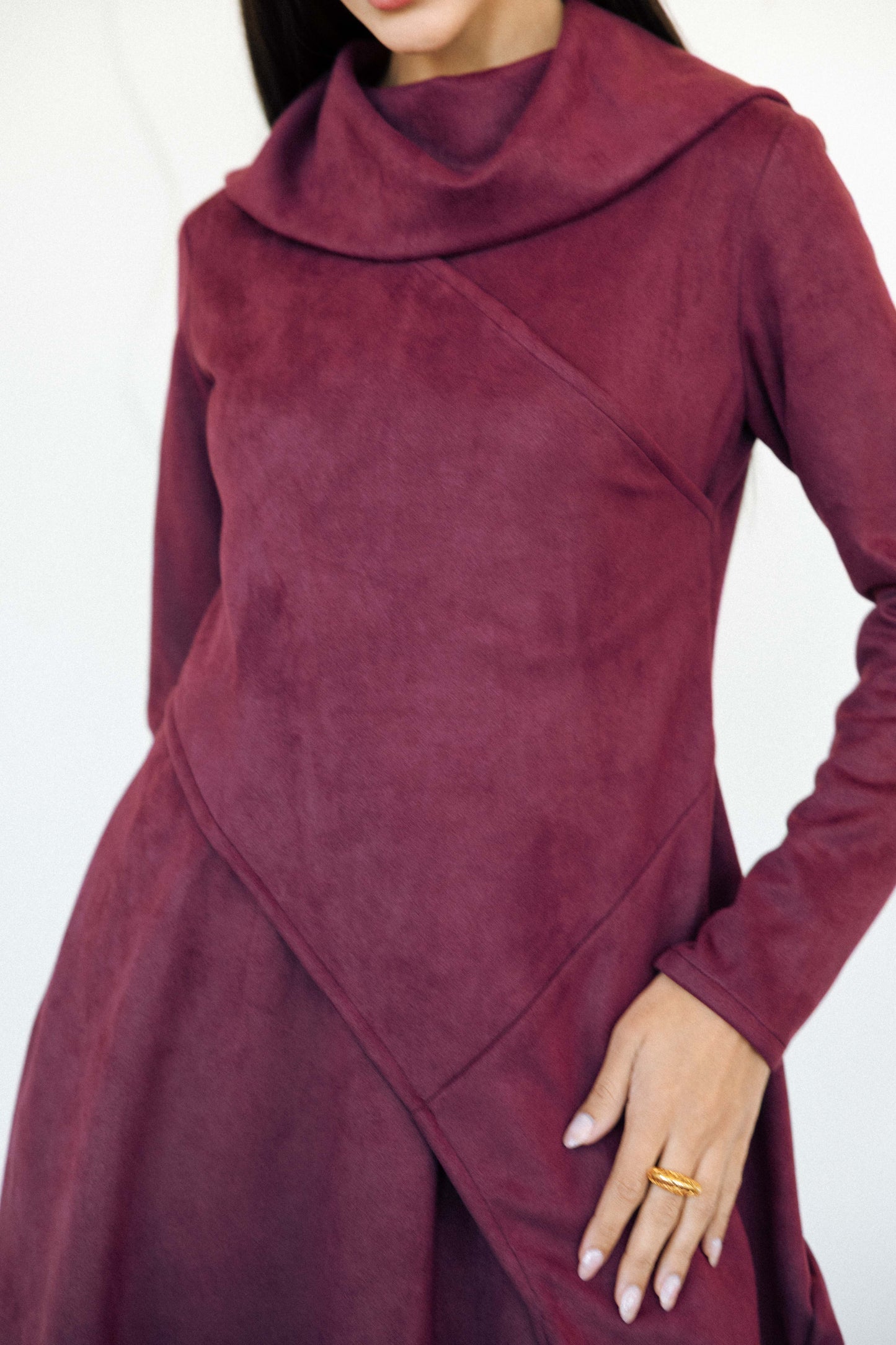 ASYMMETRICAL DRESS - BURGUNDY