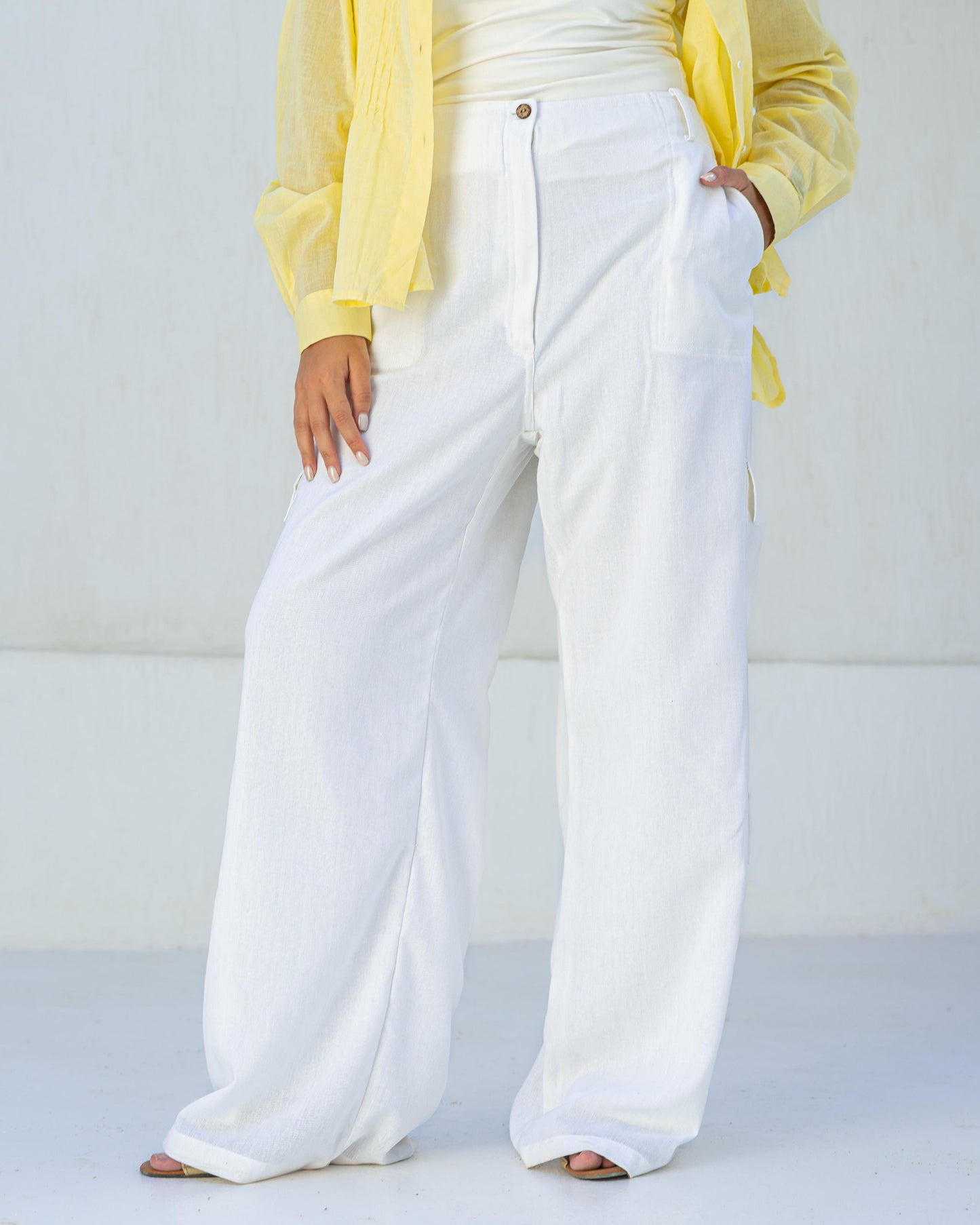 White Cargo linen pants