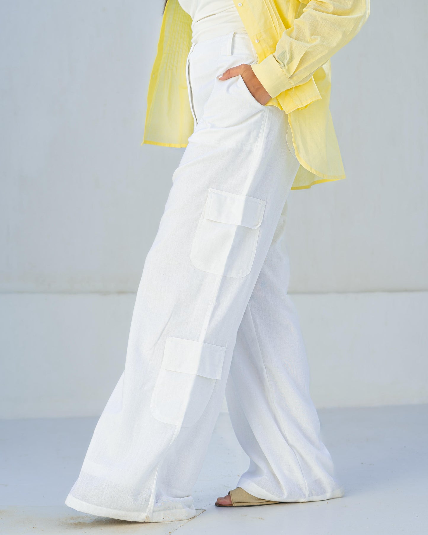 White Cargo linen pants