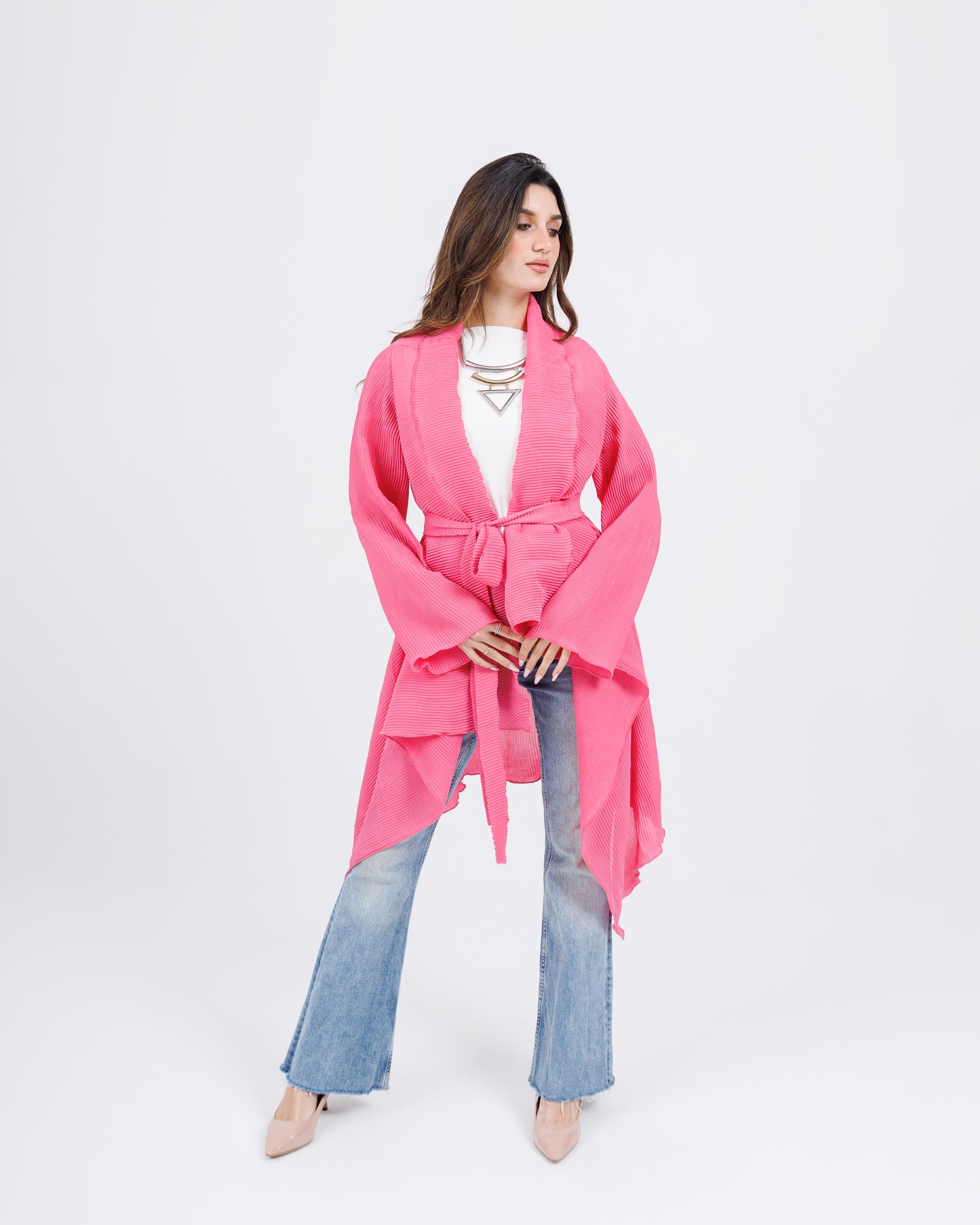Plissé ruffle cardigan