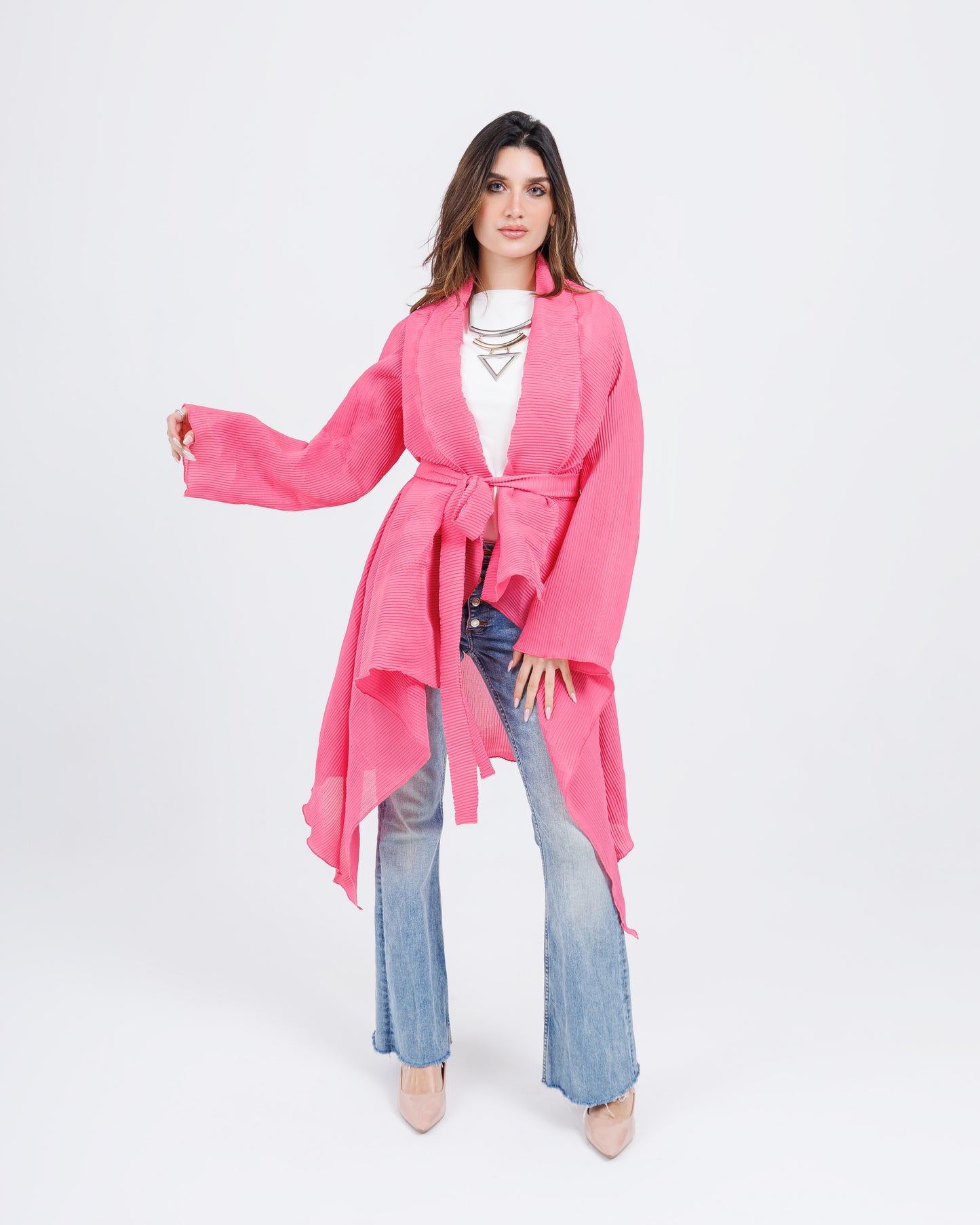 Plissé ruffle cardigan