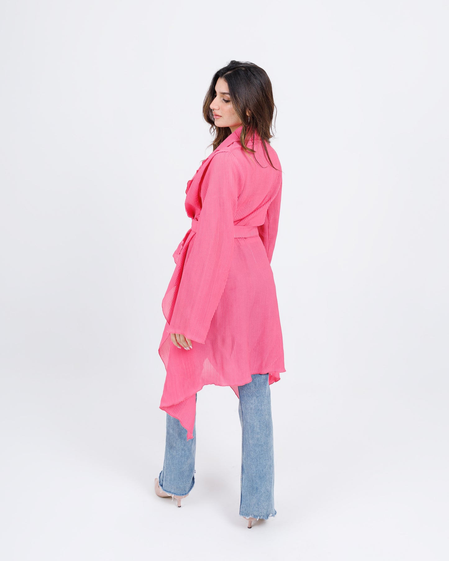 Plissé ruffle cardigan
