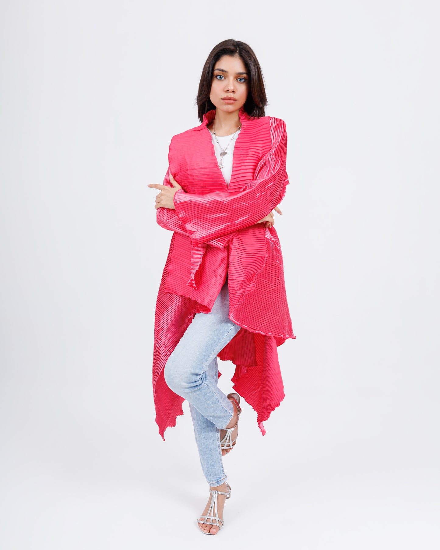 Satin Plissé ruffle cardigan