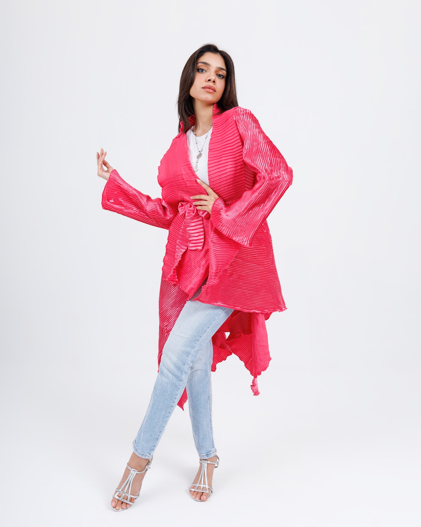 Satin Plissé ruffle cardigan