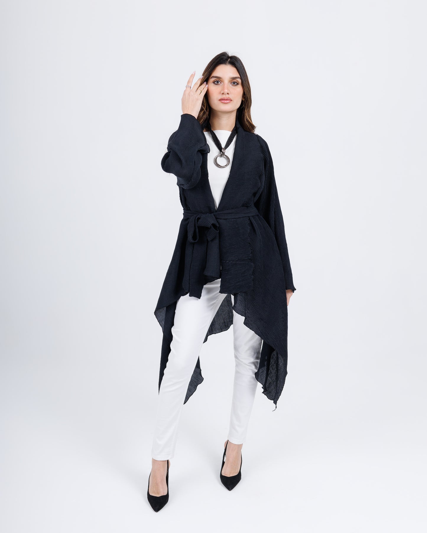 Plissé ruffle cardigan