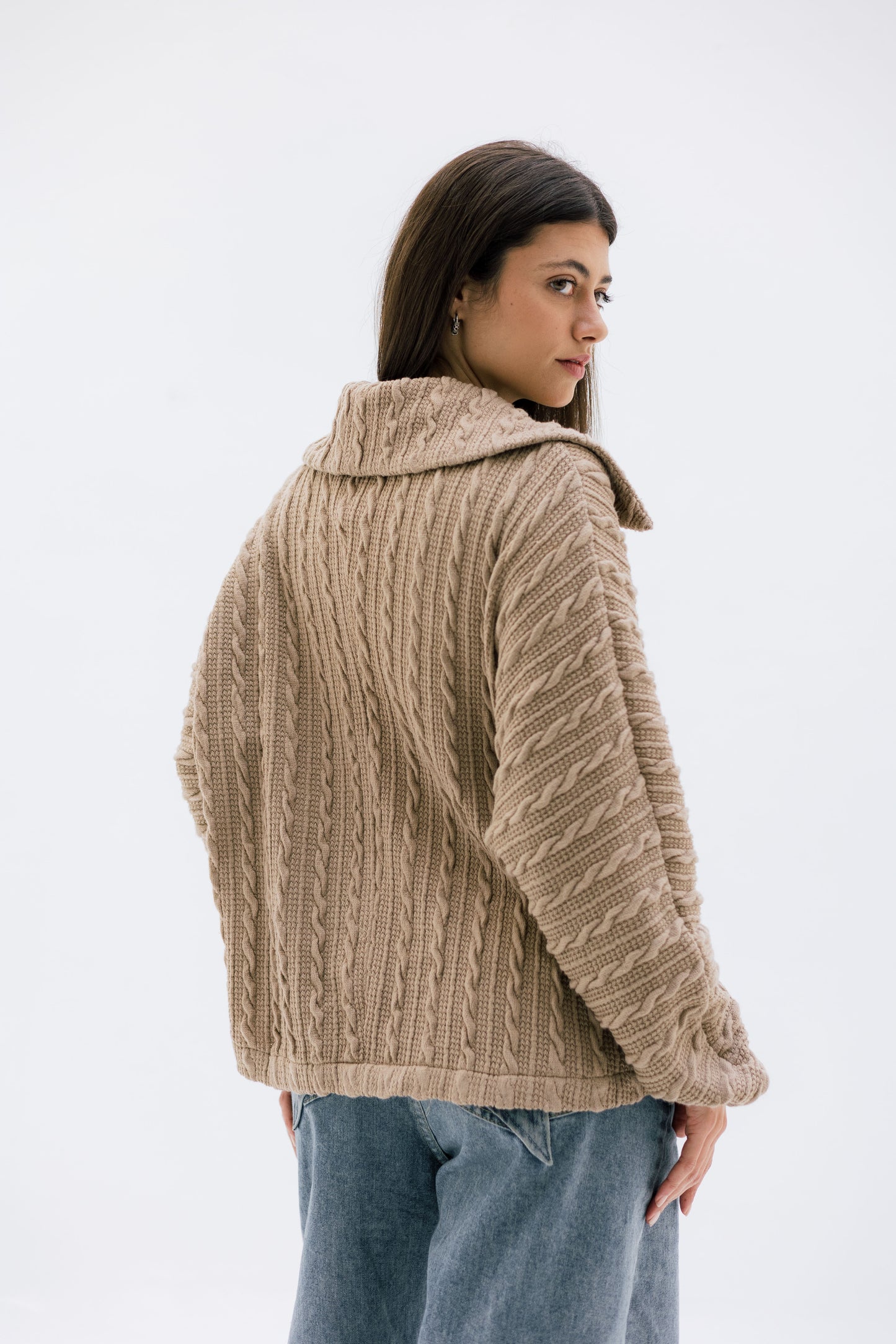 Loom Knit Zip Sweater