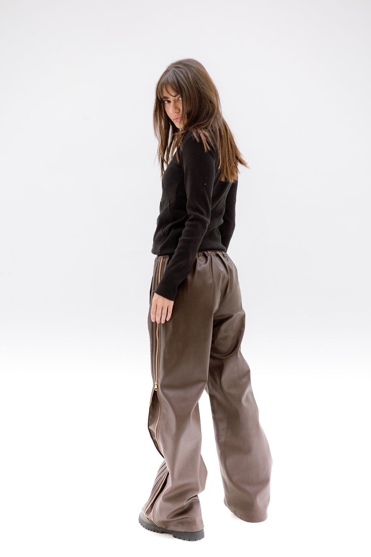 Zipper leather pants - Brown