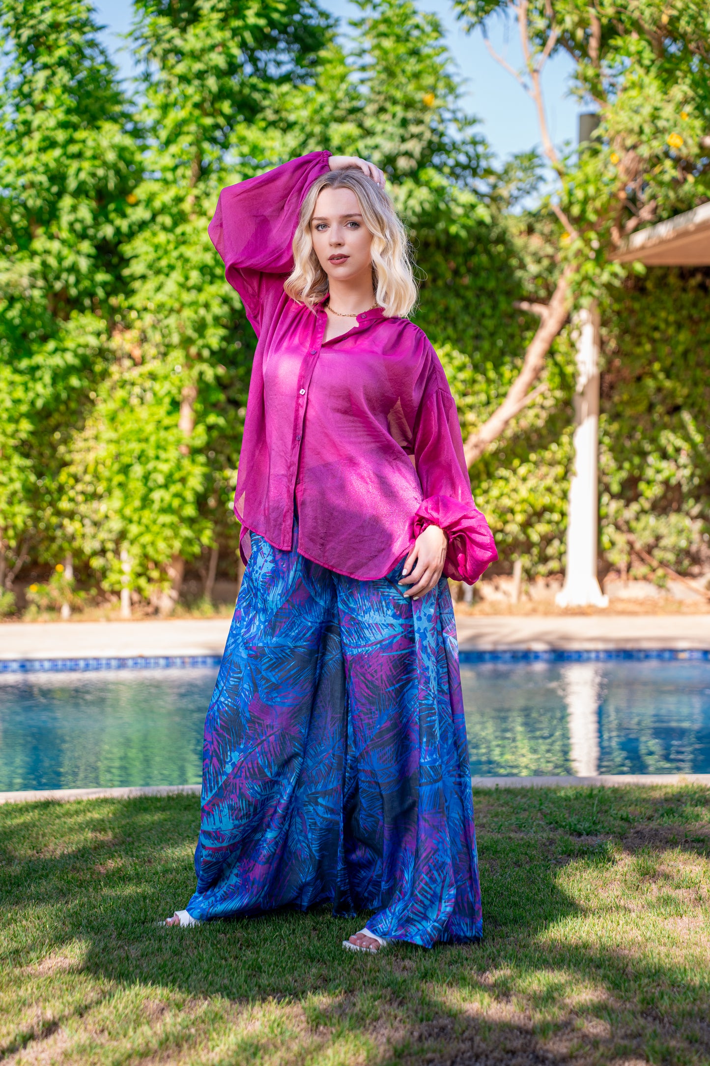 Tropical Print wide leg pants