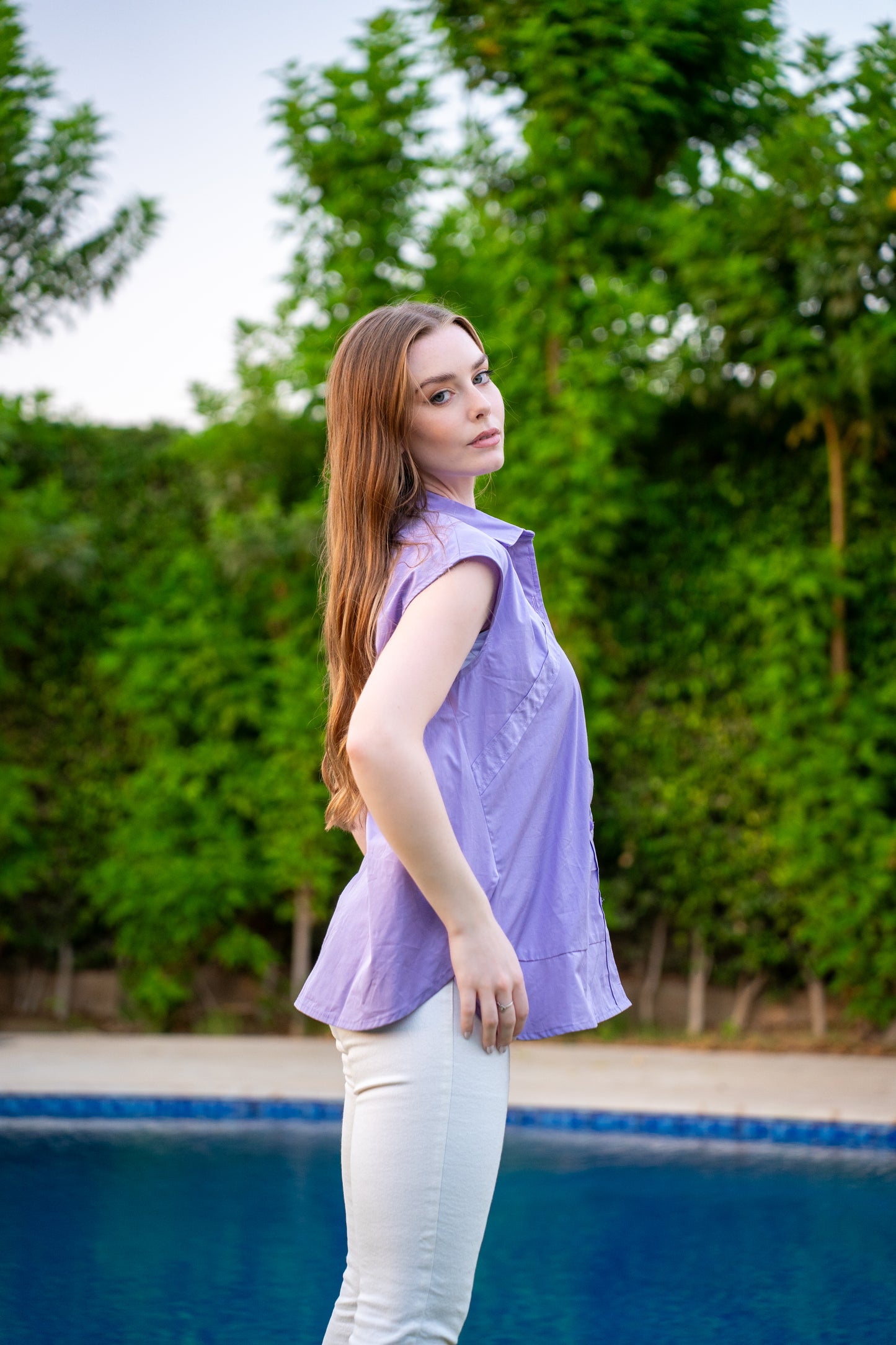 Purply Sleeveless solid Shirt