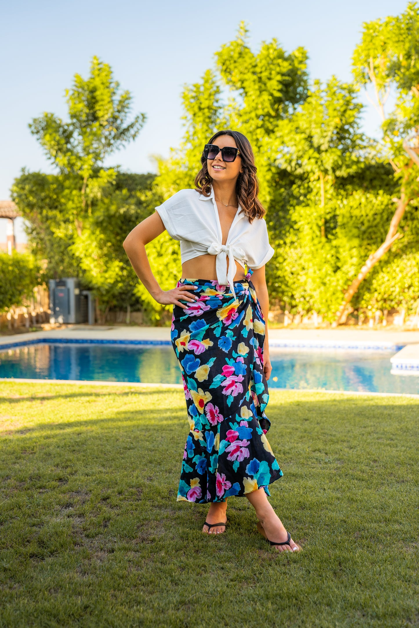 flowery wrap skirt