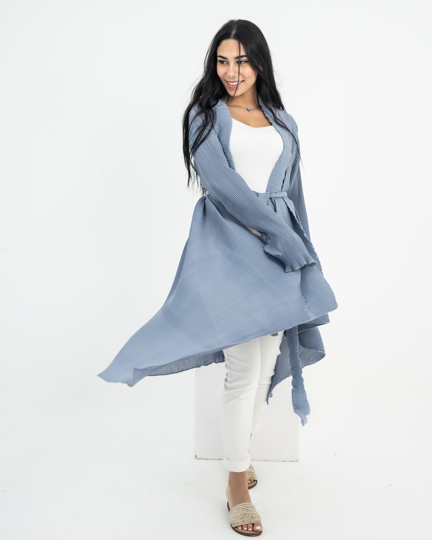 Plissé ruffle cardigan