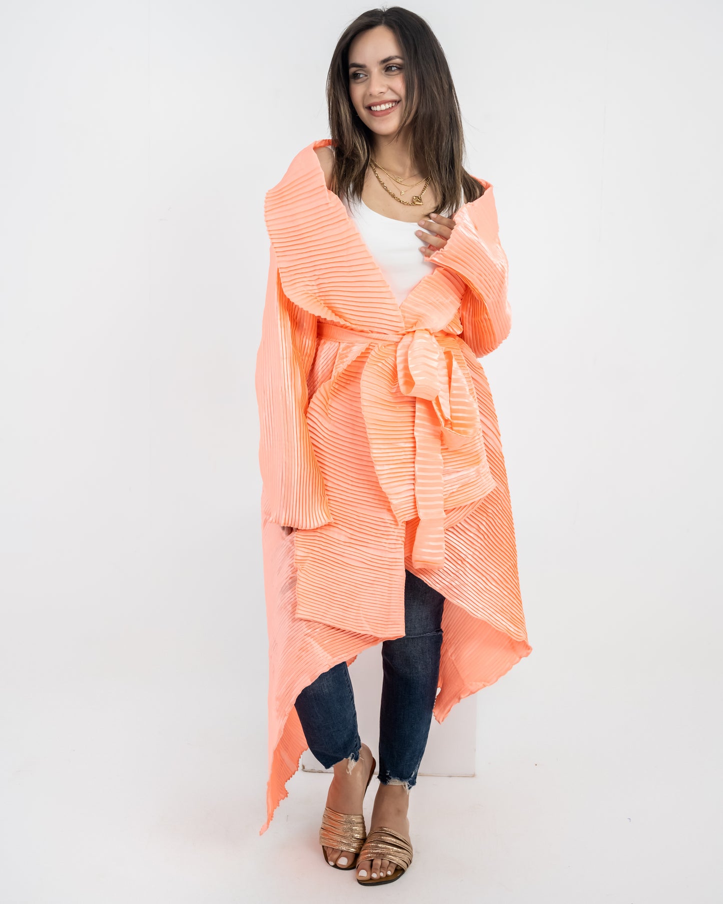 Satin Plissé ruffle cardigan