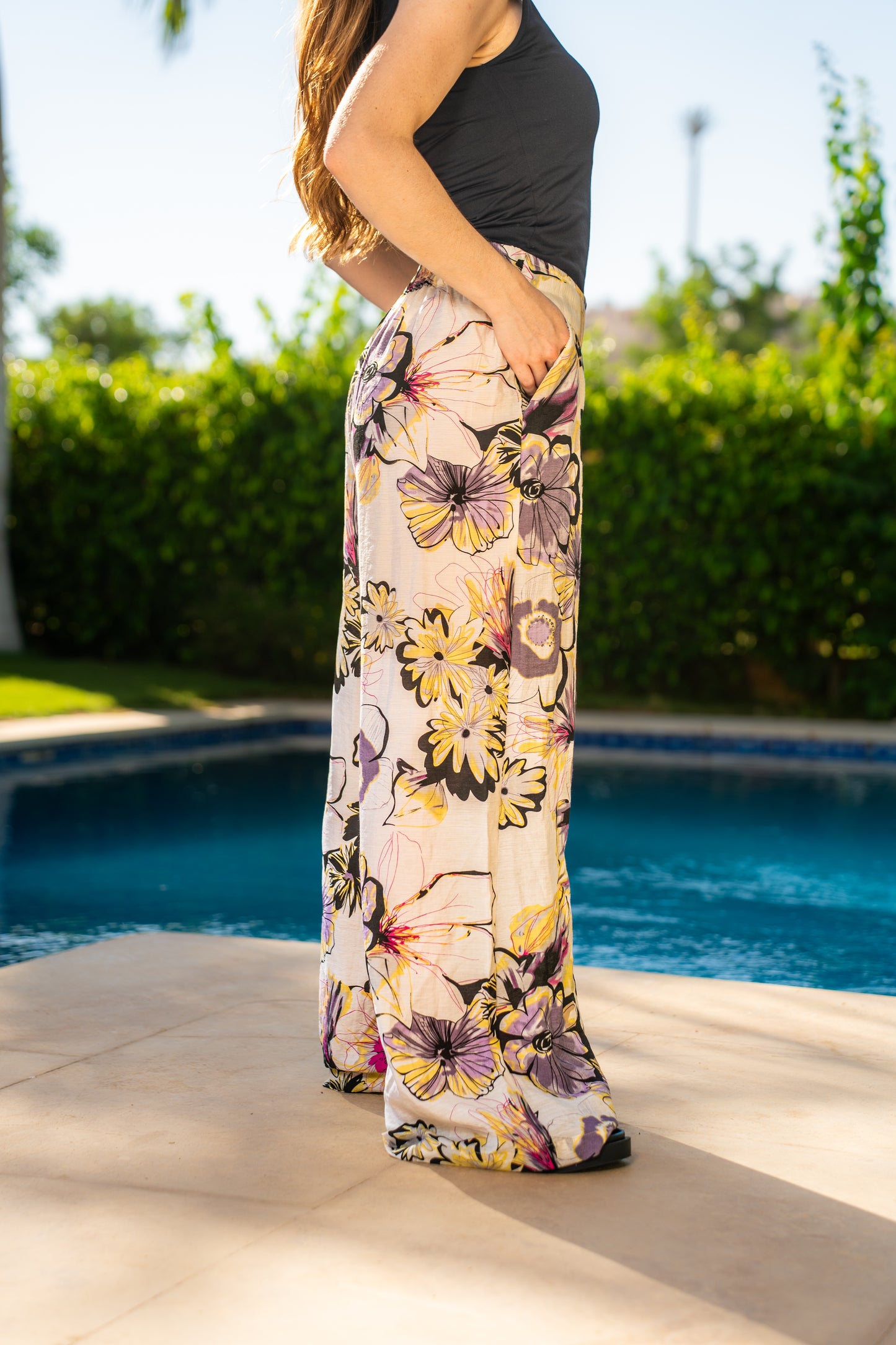 TROPICAL purple FLORAL PRINT PANTS