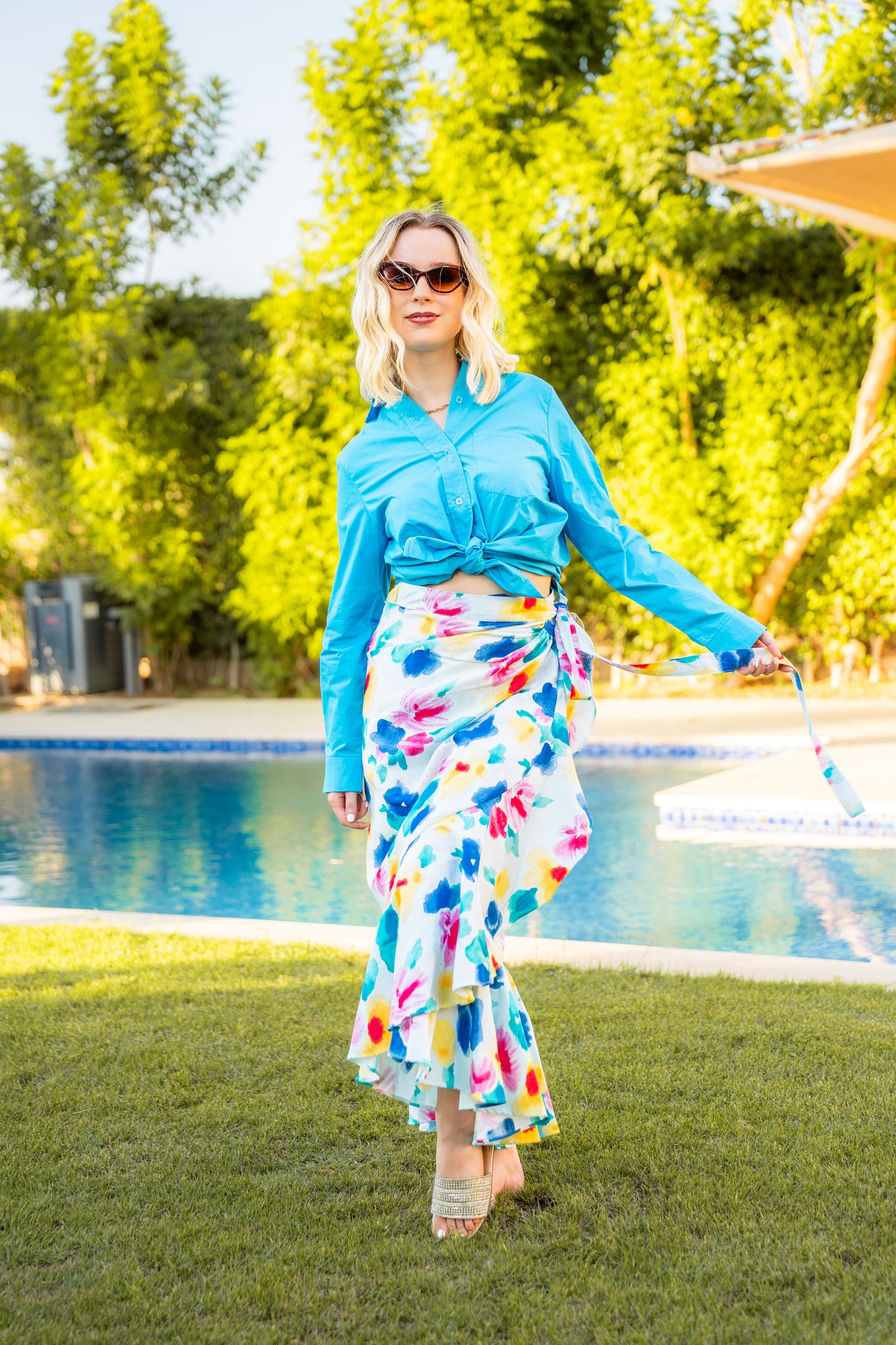 flowery wrap skirt