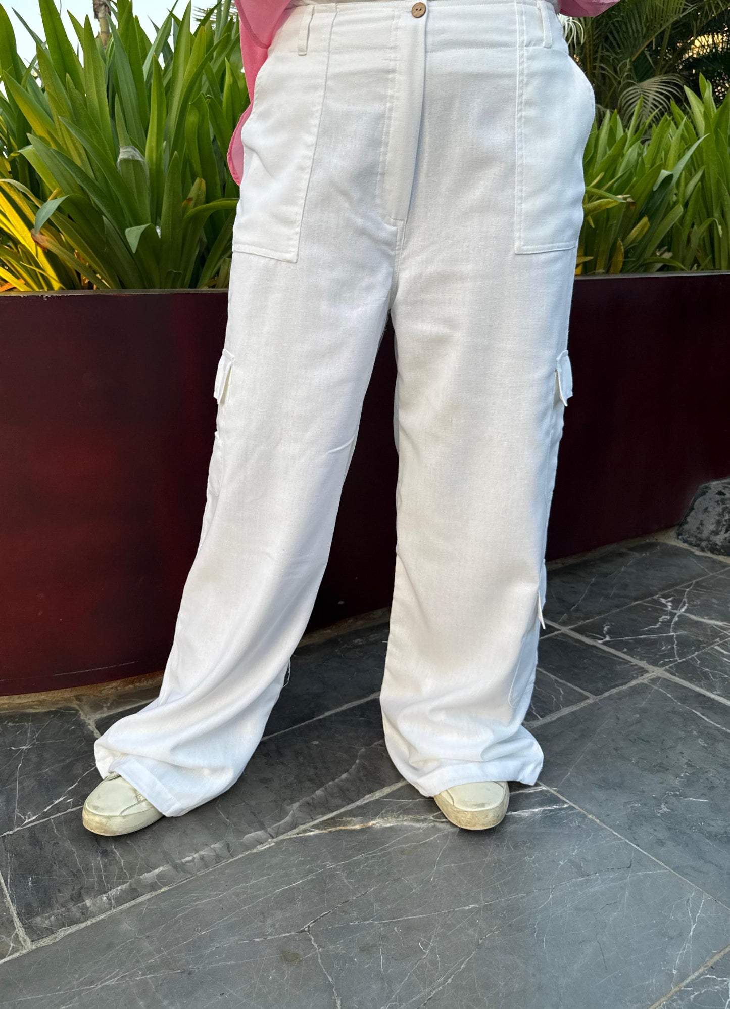 White Cargo linen pants