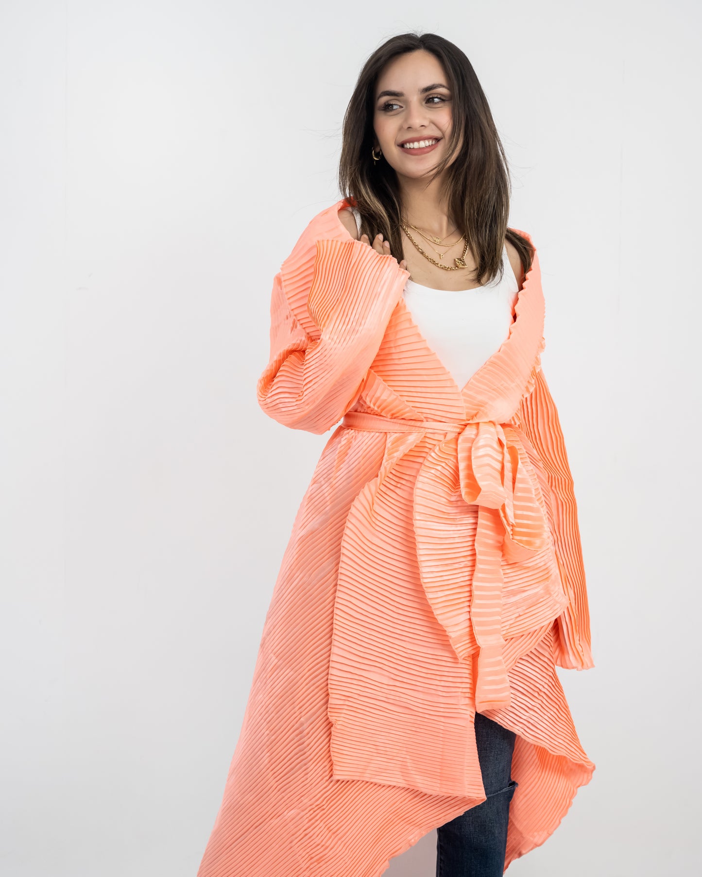 Satin Plissé ruffle cardigan