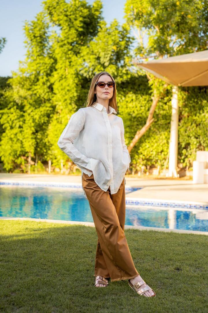 Gabardine wide leg pants