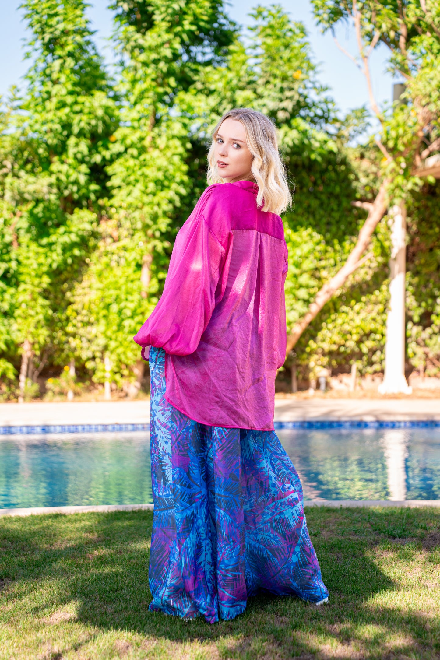 Tropical Print wide leg pants