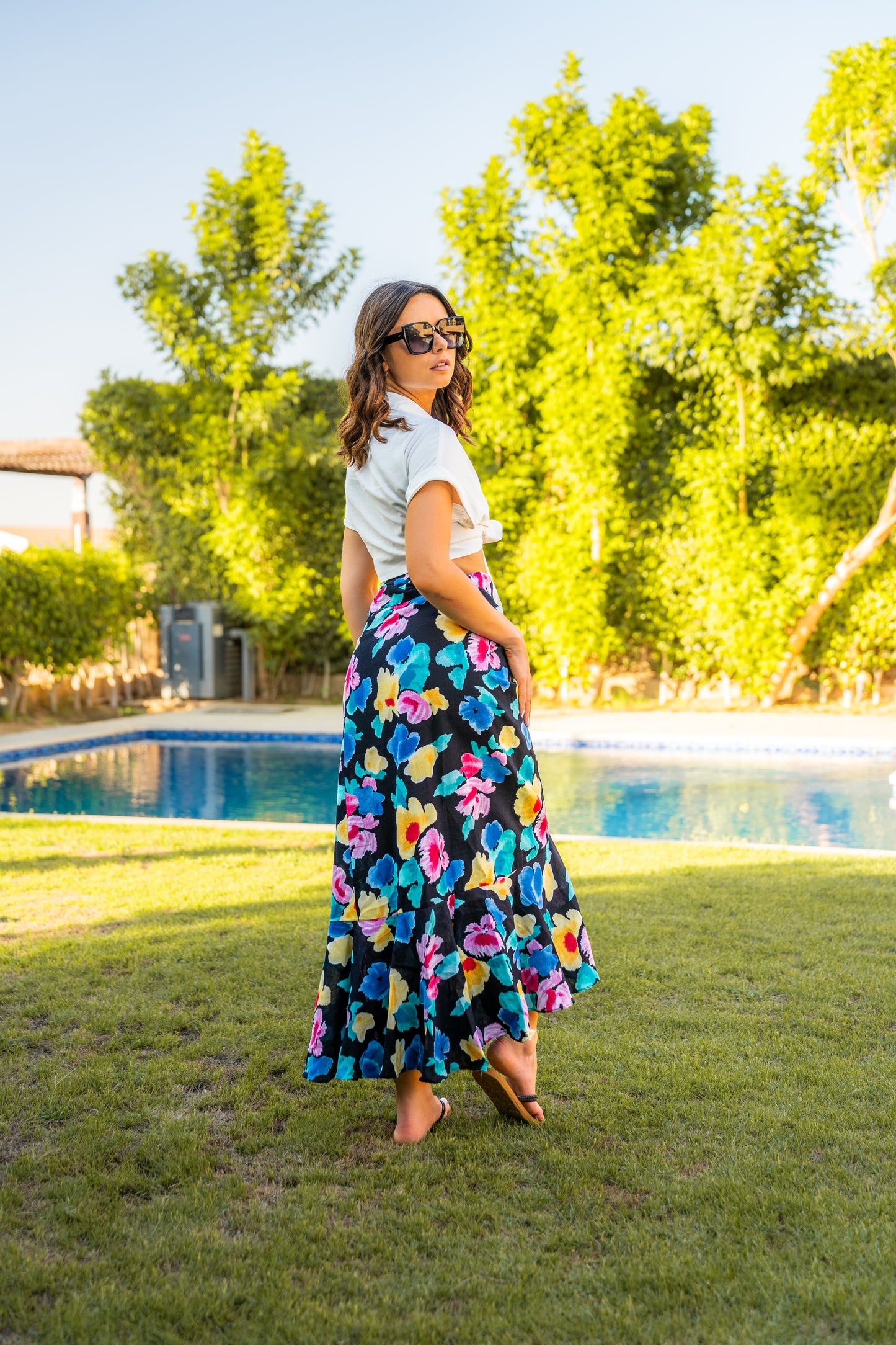 flowery wrap skirt