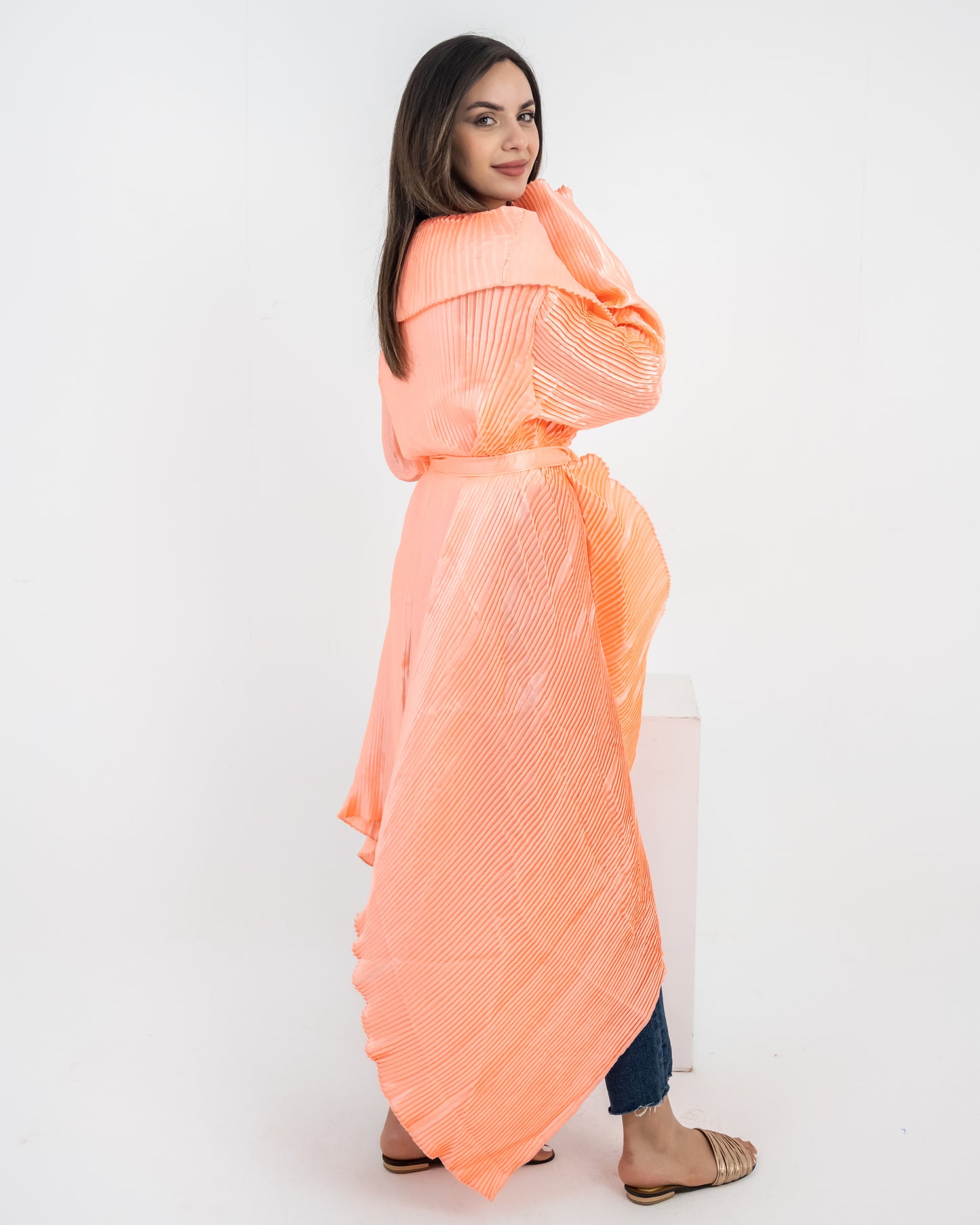 Satin Plissé ruffle cardigan