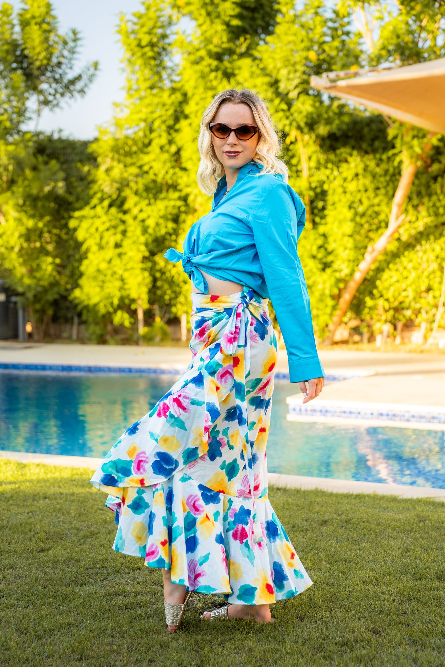 flowery wrap skirt