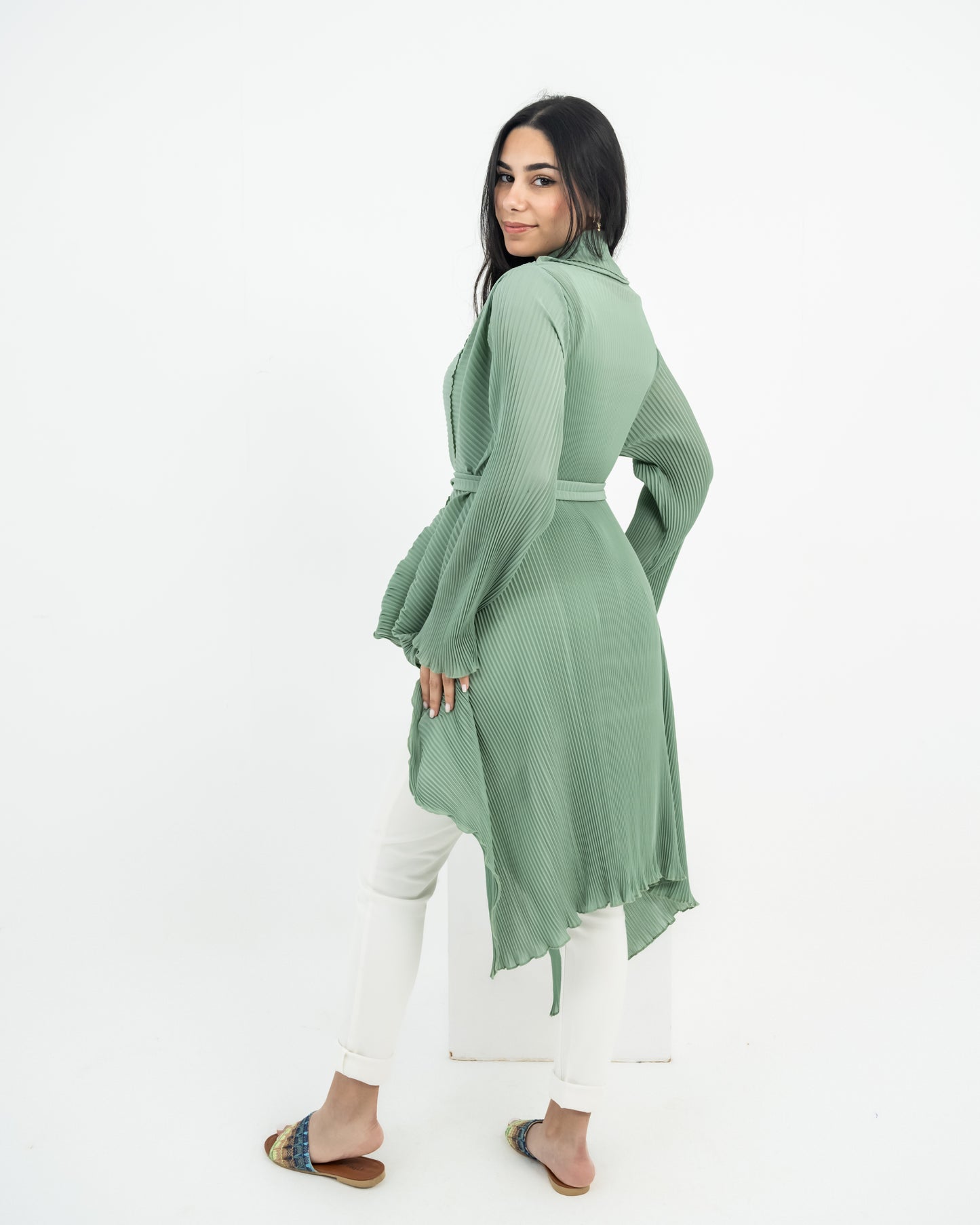 Plissé ruffle cardigan