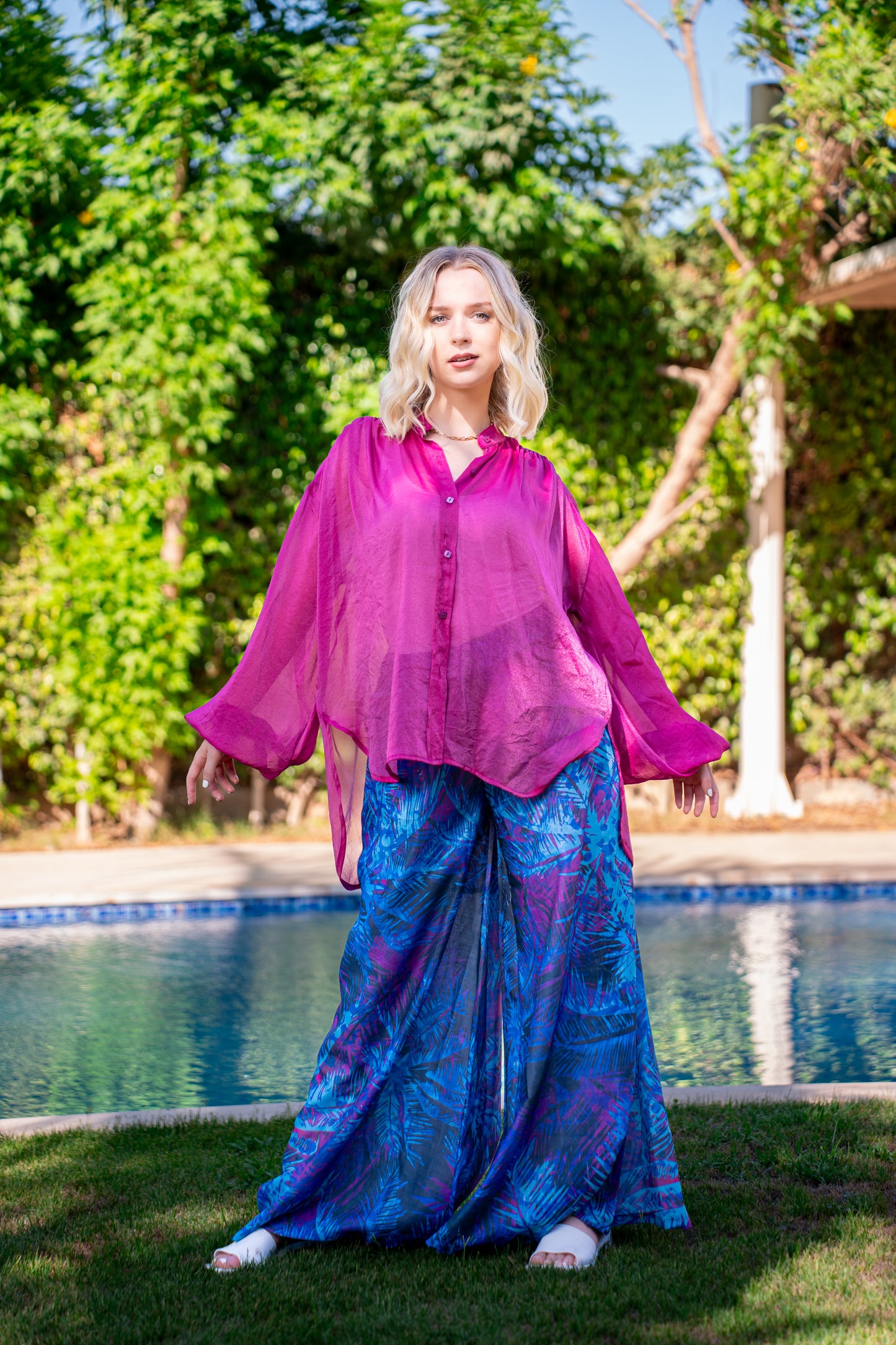 Tropical Print wide leg pants