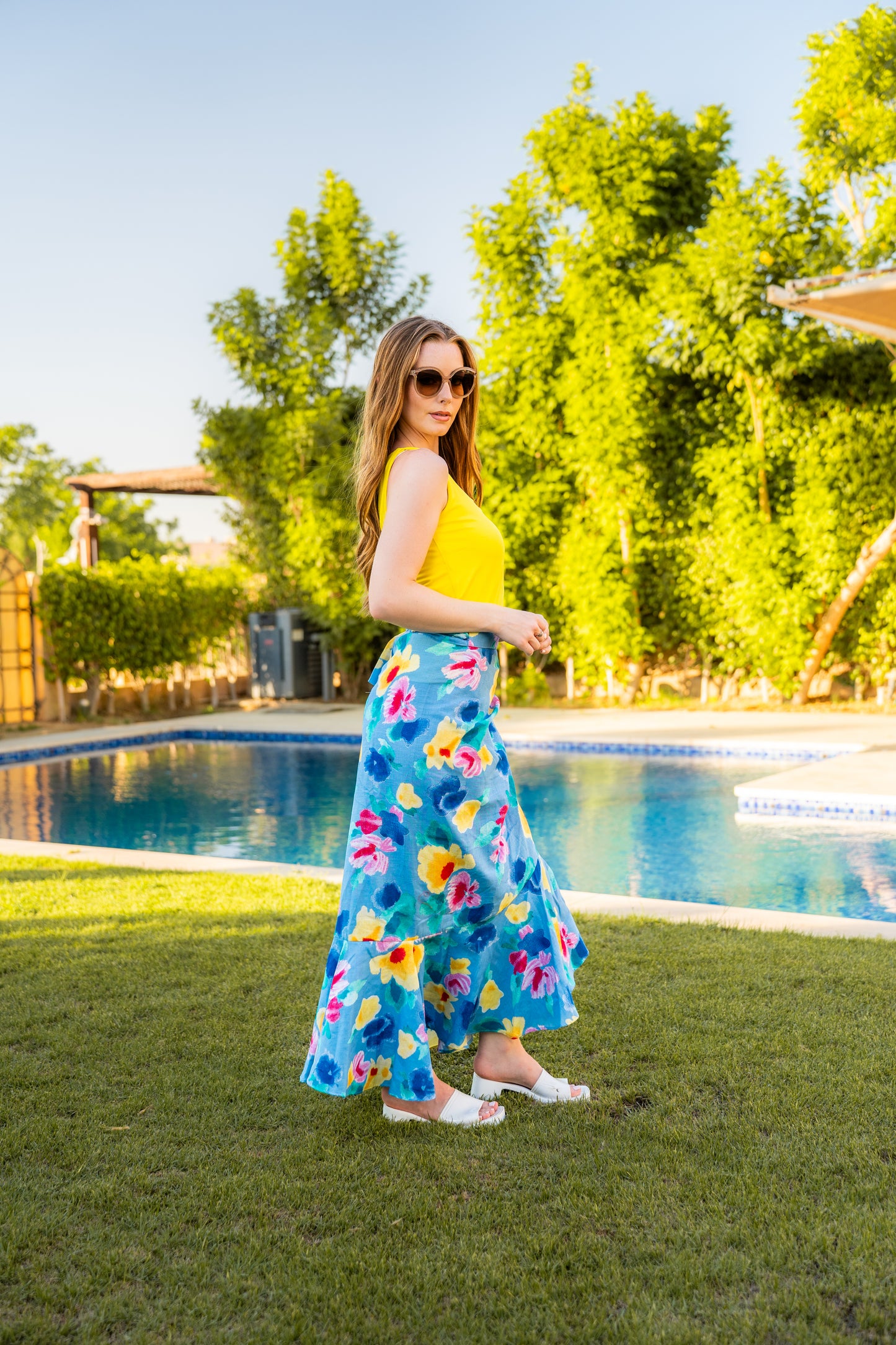 flowery wrap skirt